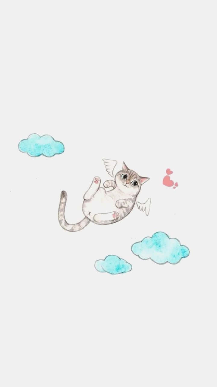 Simple And Cute Angel Cat Iphone Background
