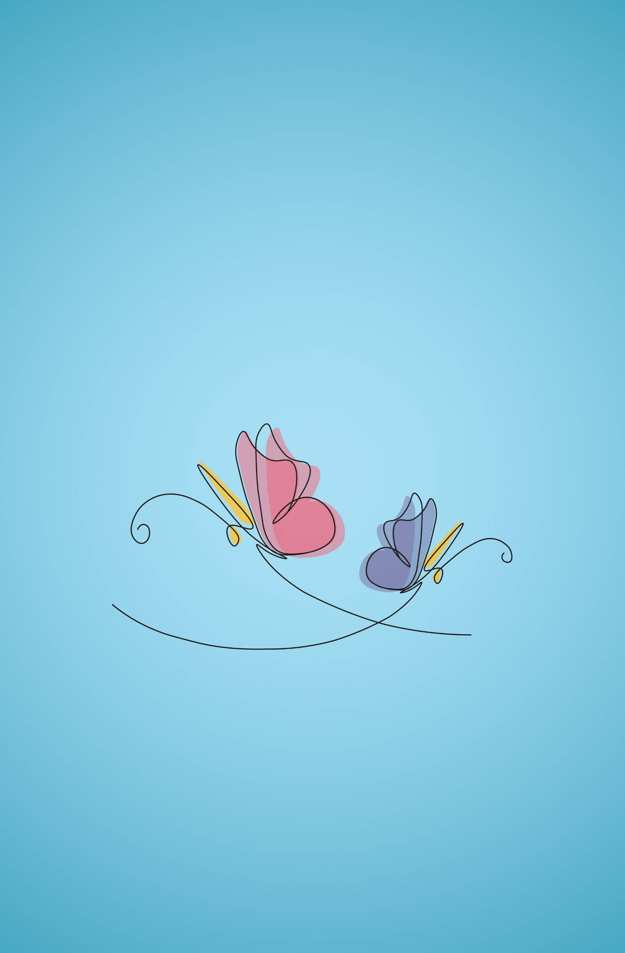 Simple Blue Aesthetic Butterfly Drawings Background