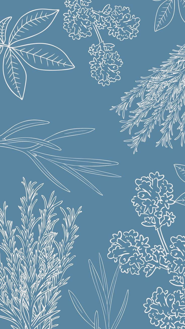 Simple Blue Aesthetic Plant Art Background