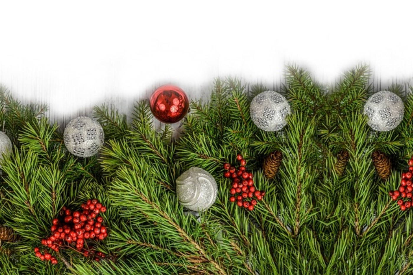 Simple Christmas Balls On Pine Background