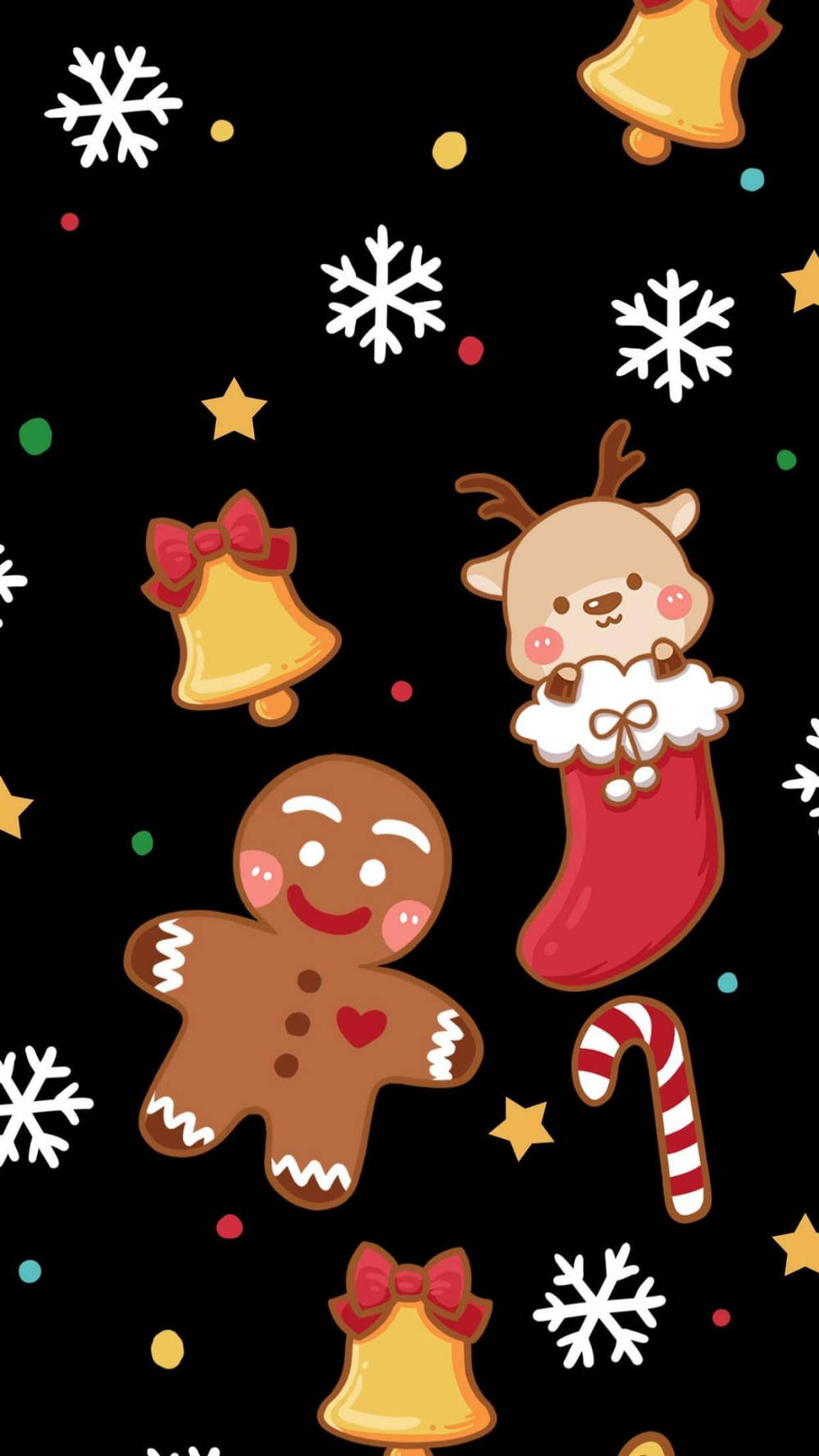 Simple Cute Christmas Iphone Gingerbread And Deer Background