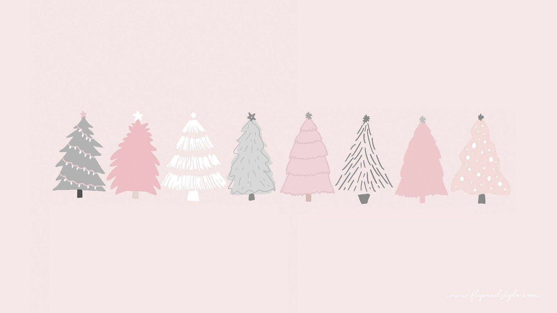 Simple Cute Christmas Iphone Pastel Pink Trees Background