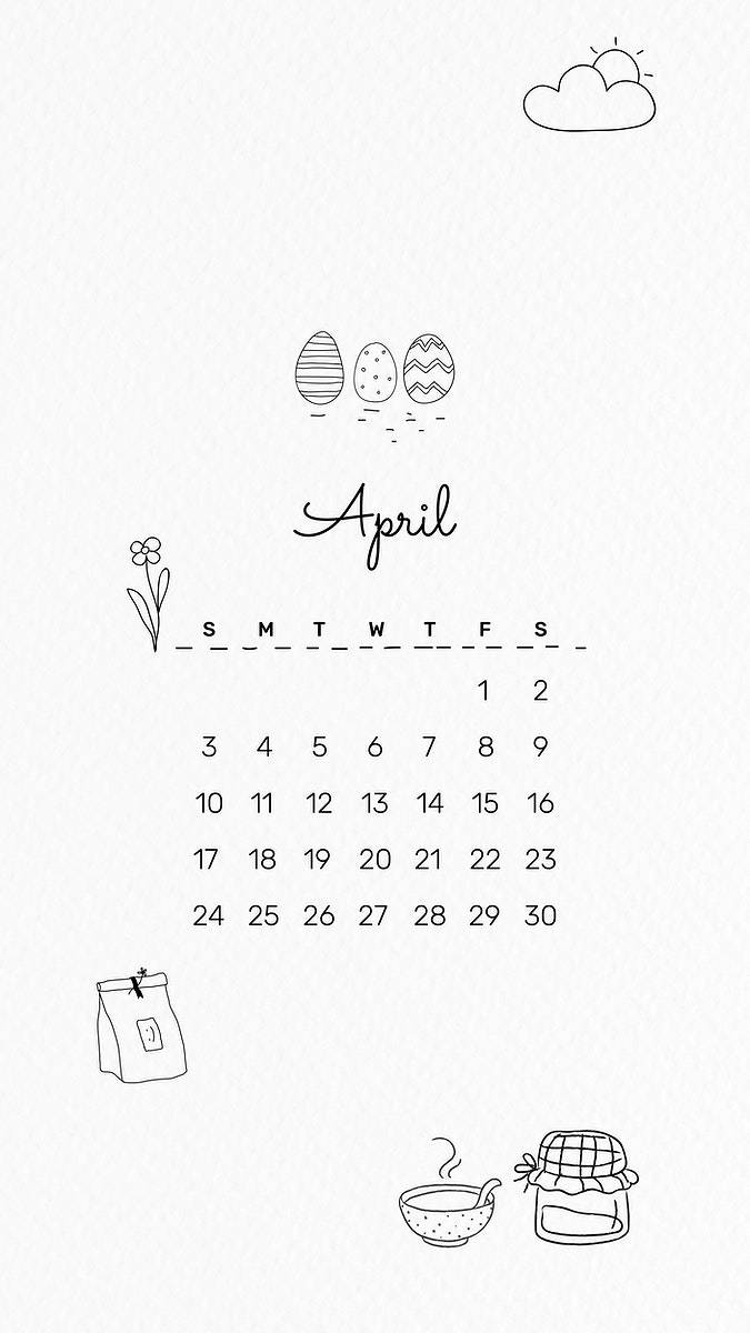 Simple Drawing April 2022 Calendar