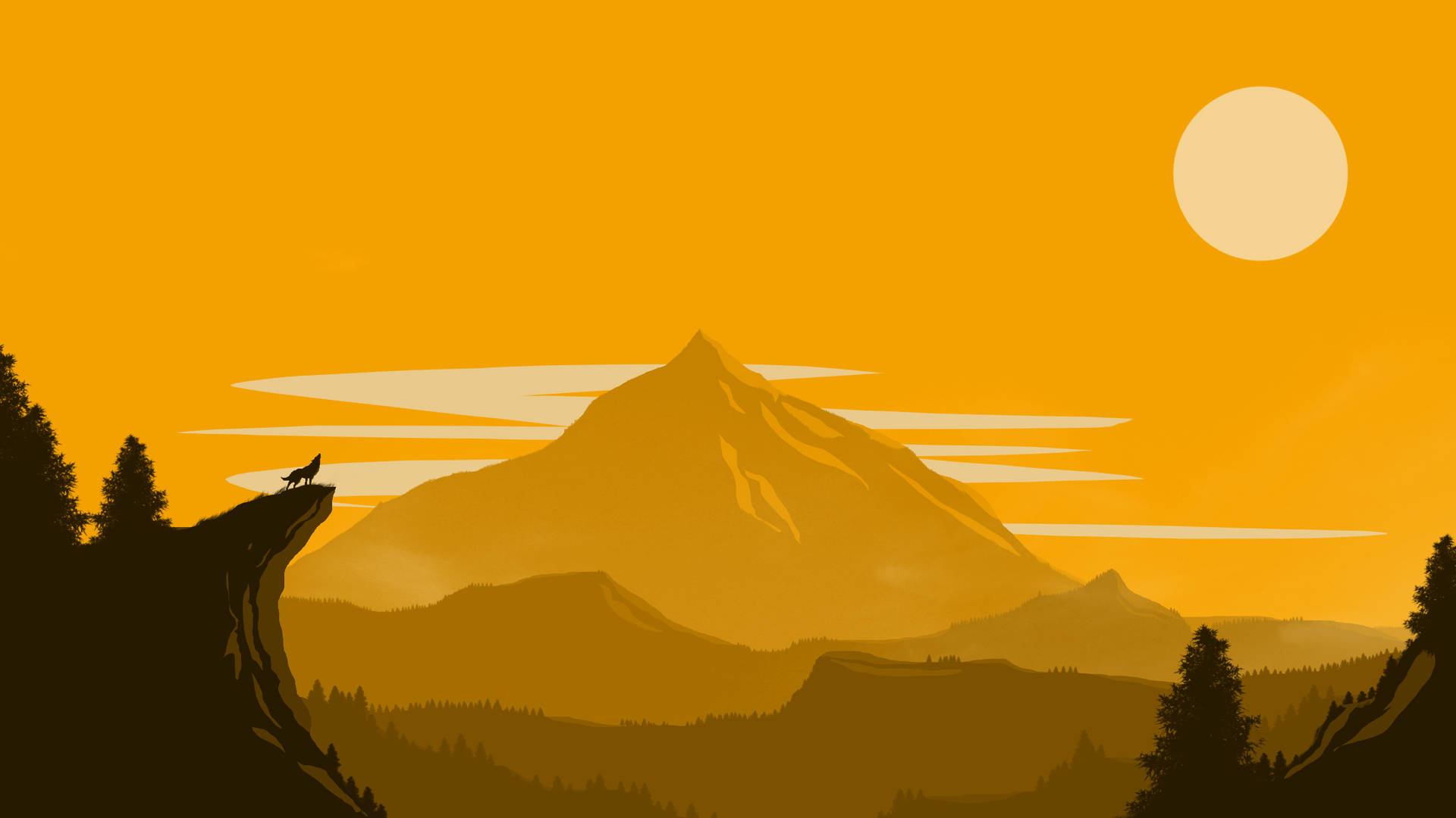 Simple Hd Mountain And Sun Background