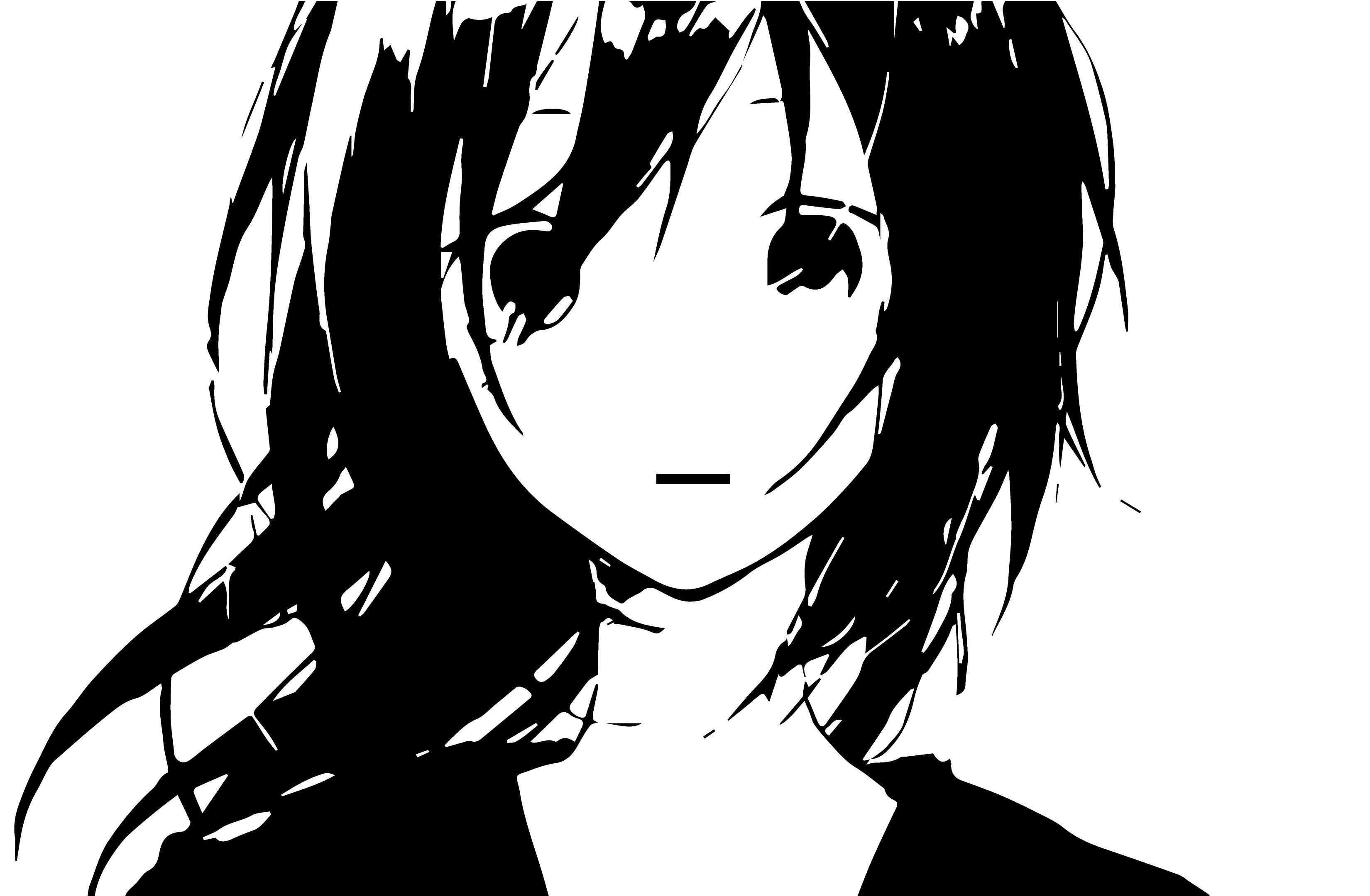 Simple Sad Anime Girl Black And White Desktop