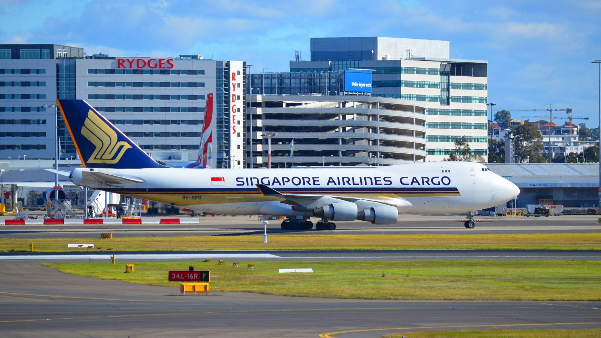 Singapore Airline At The Airport Background