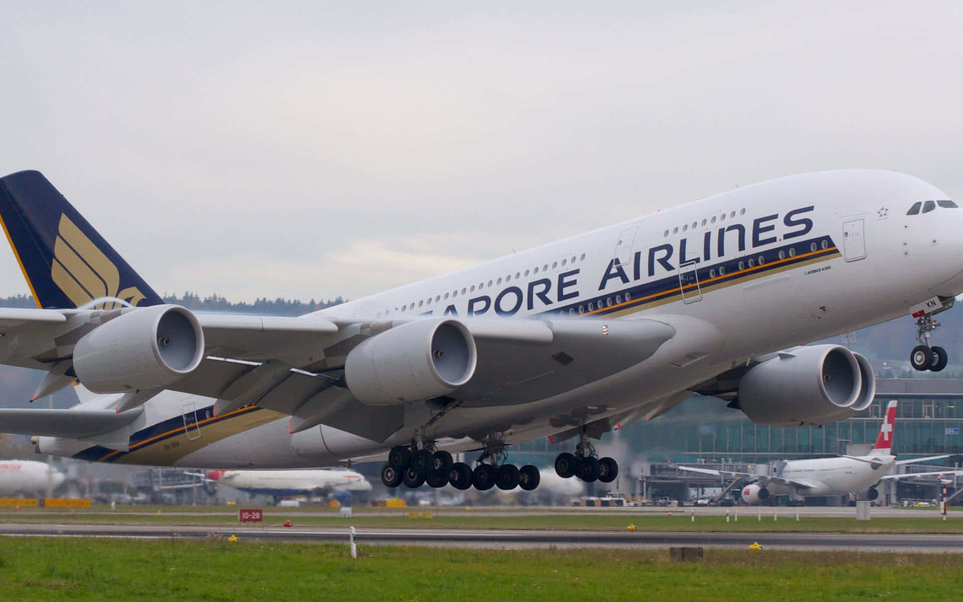 Singapore Airlines Airbus A380 Departure Background