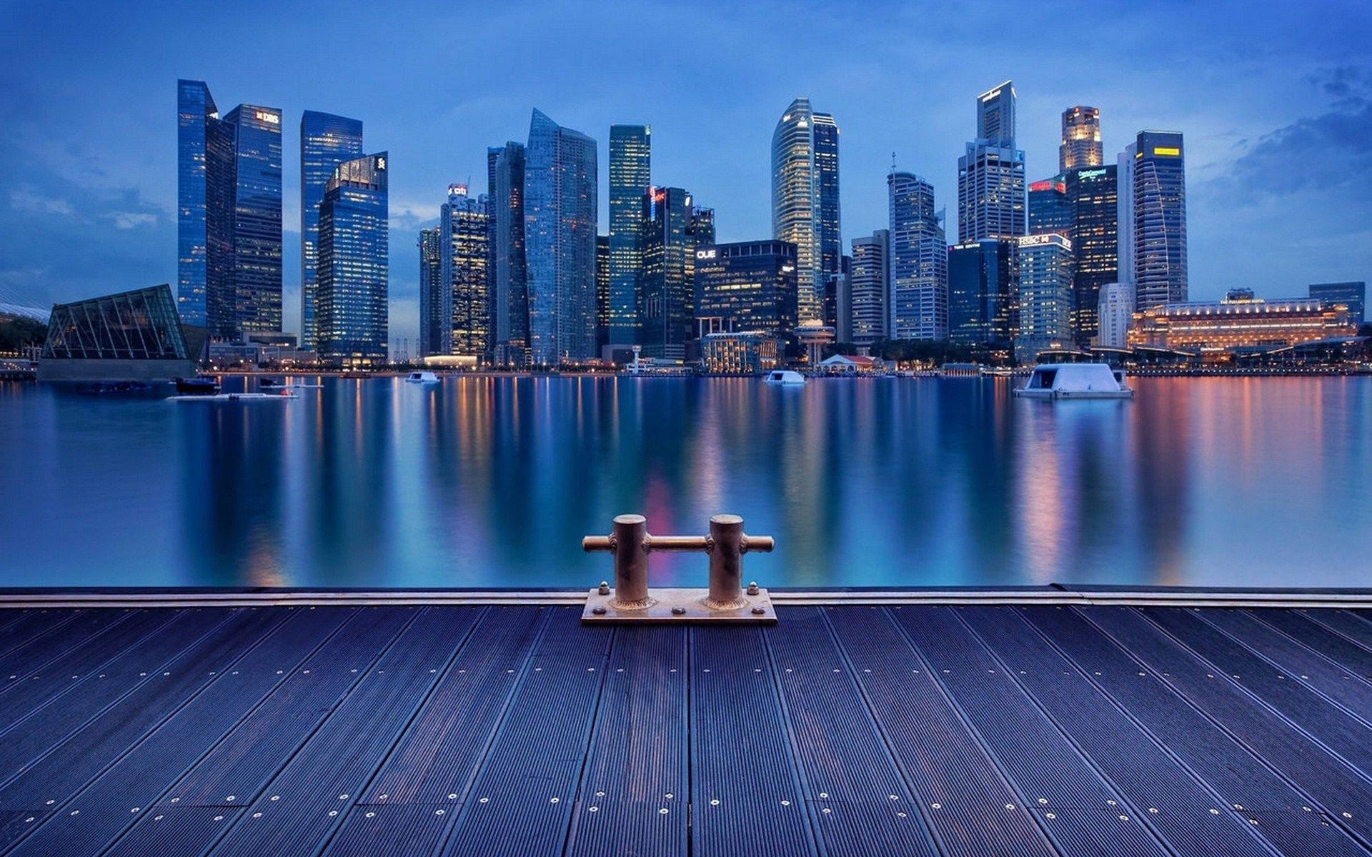 Singapore Skyline And River City Background Background