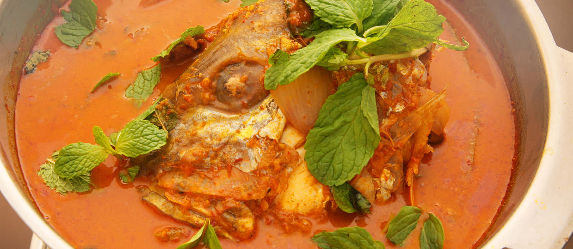 Singaporean Dish Fish Head Curry Close Up Shot Background