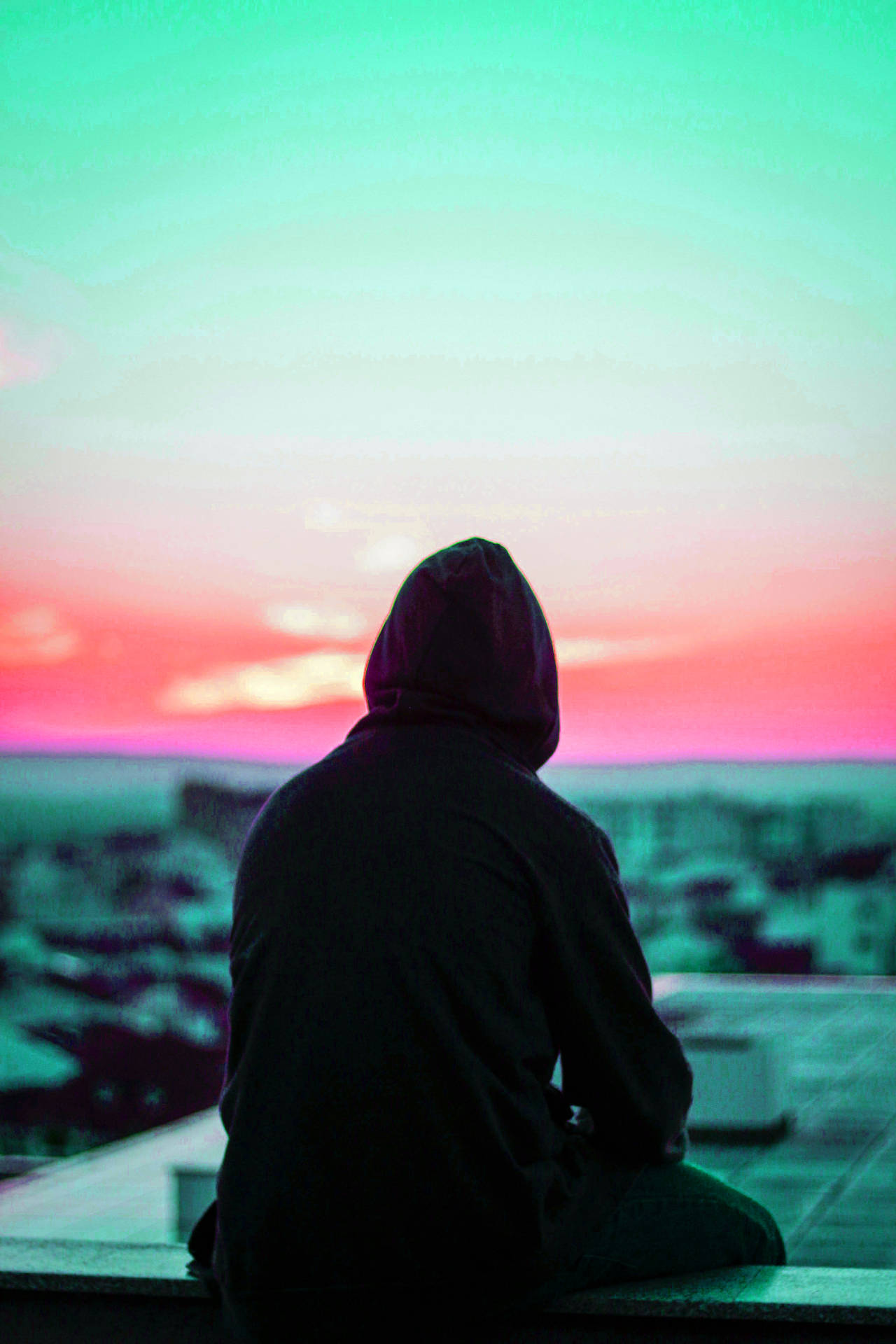 Single Boy Alone With Gradient Sky Background