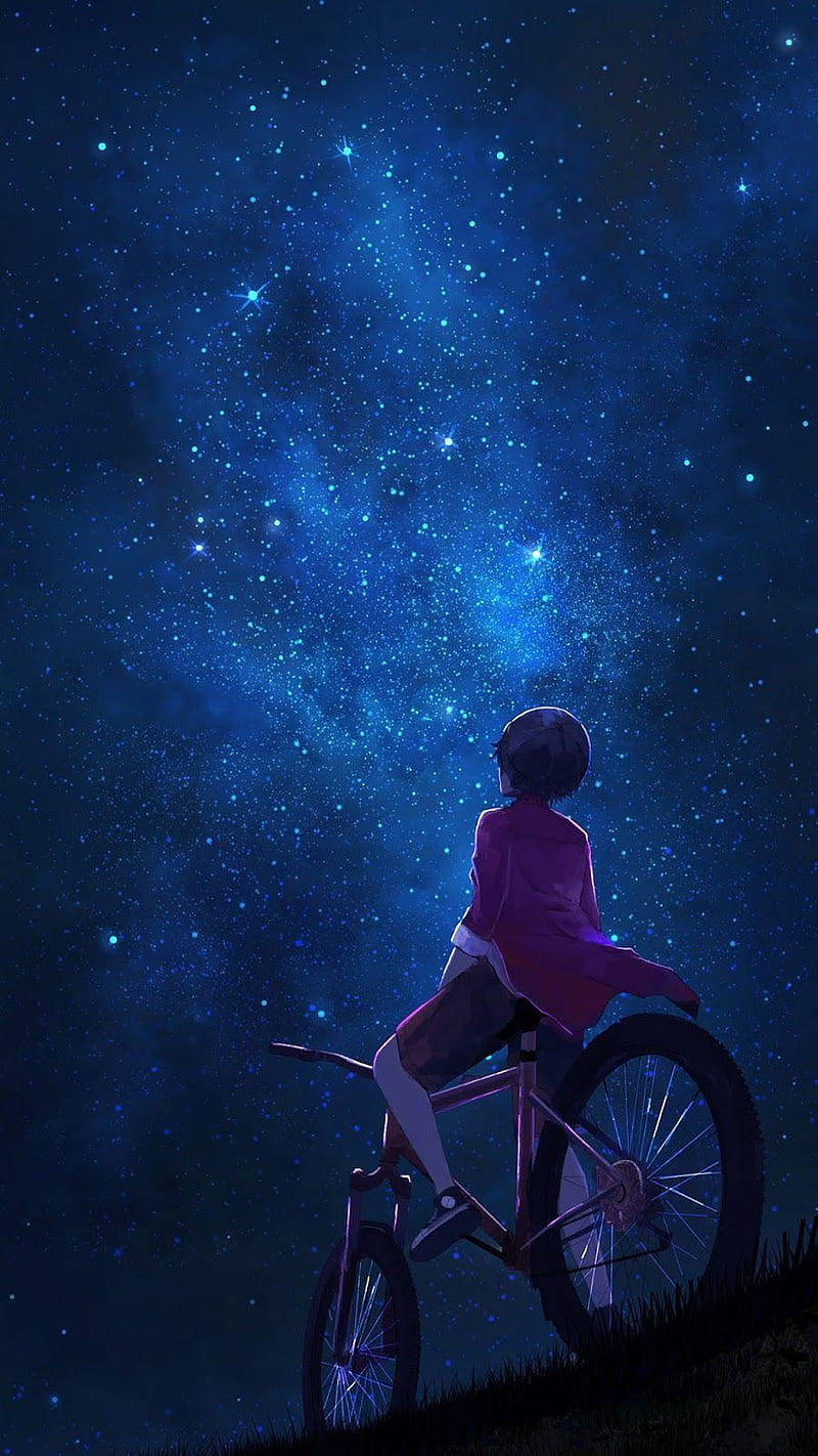 Single Boy Dark Sky And Stars Background