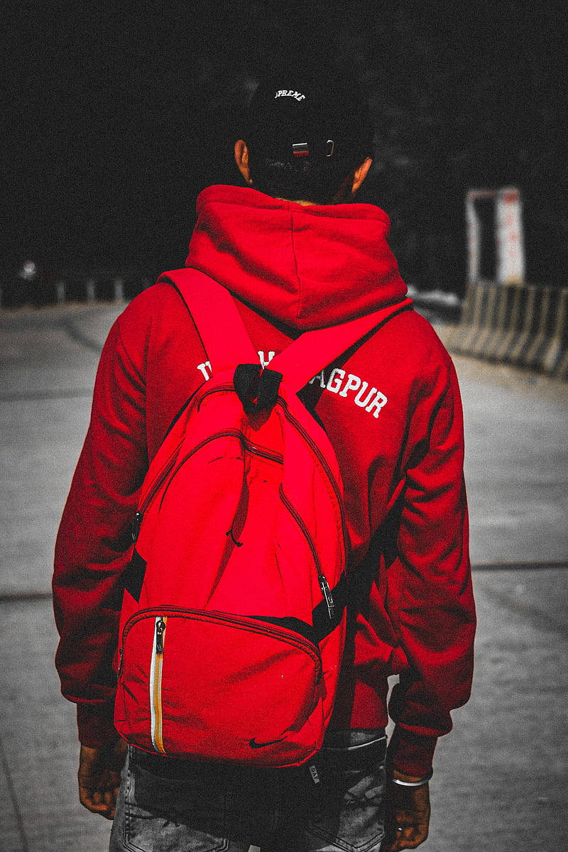 Single Boy Red Bag Jacket Background