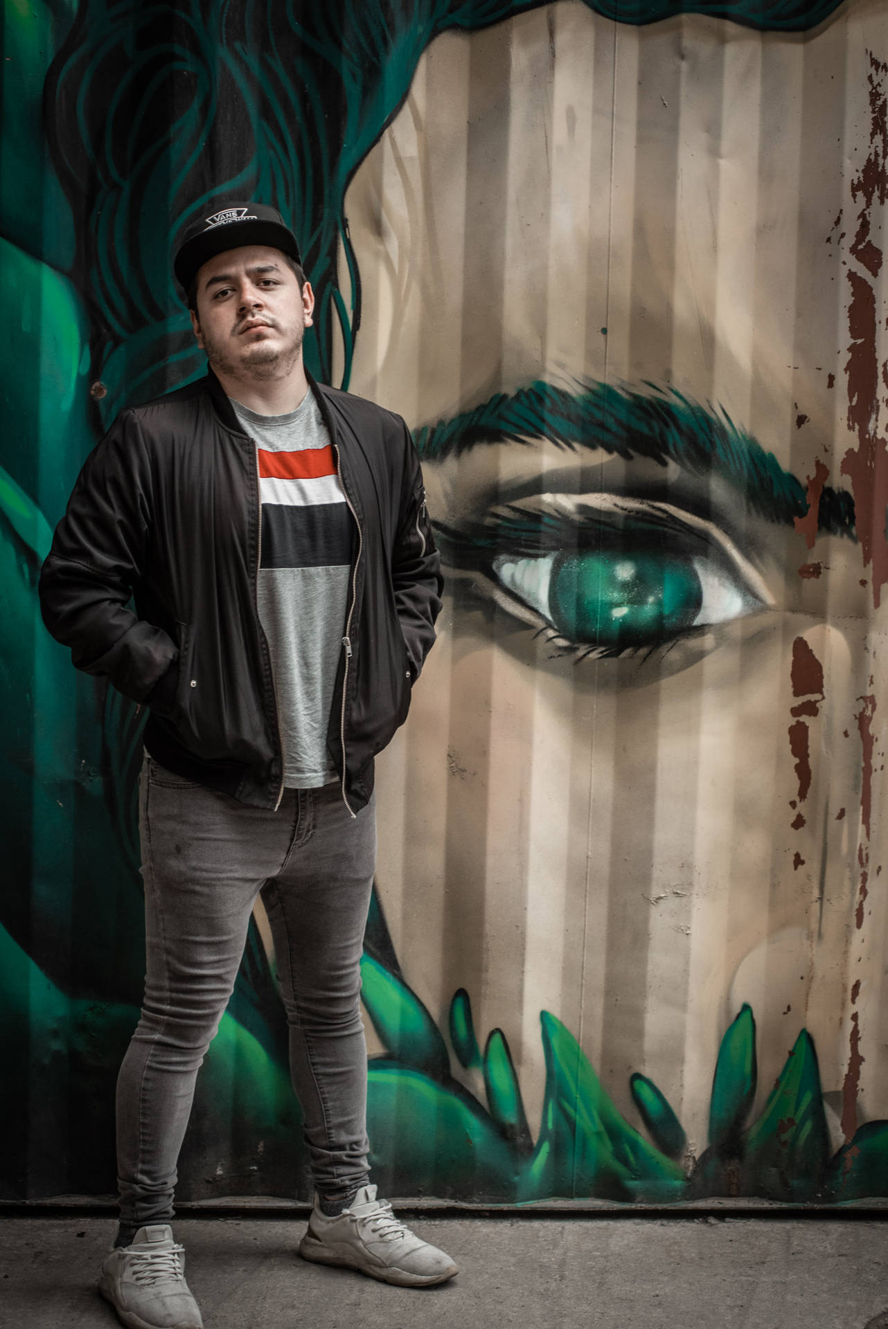 Single Boy With Mural Face Background