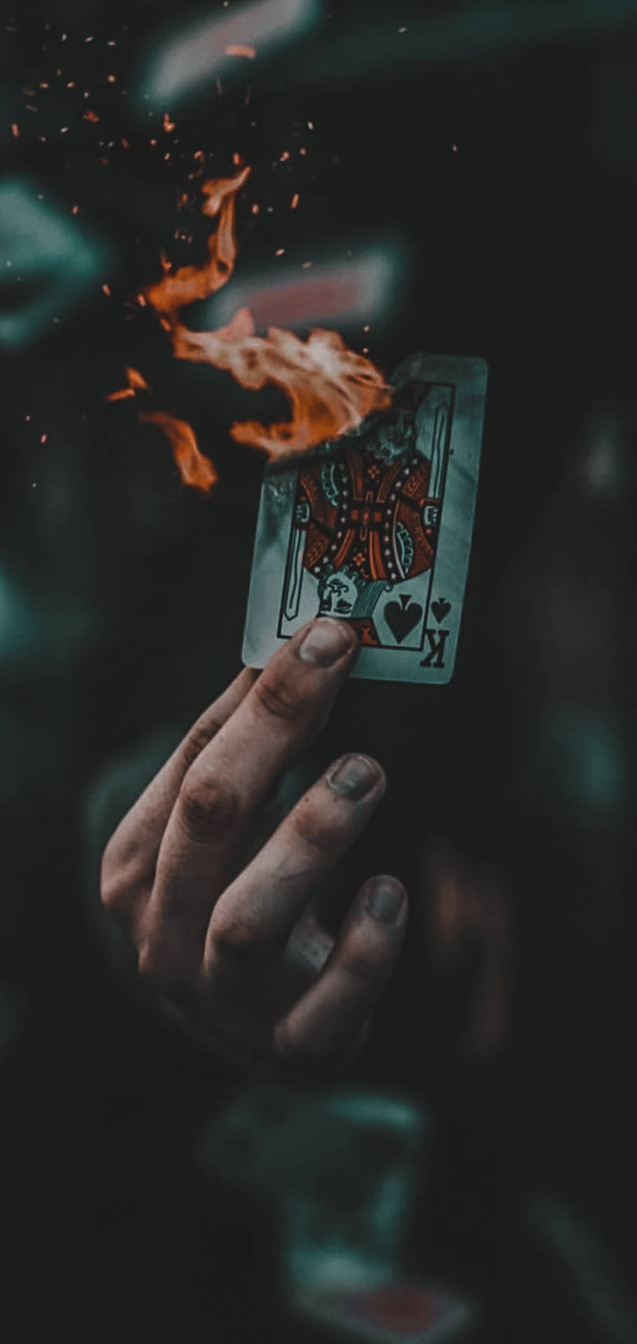 Single Card On Fire Background