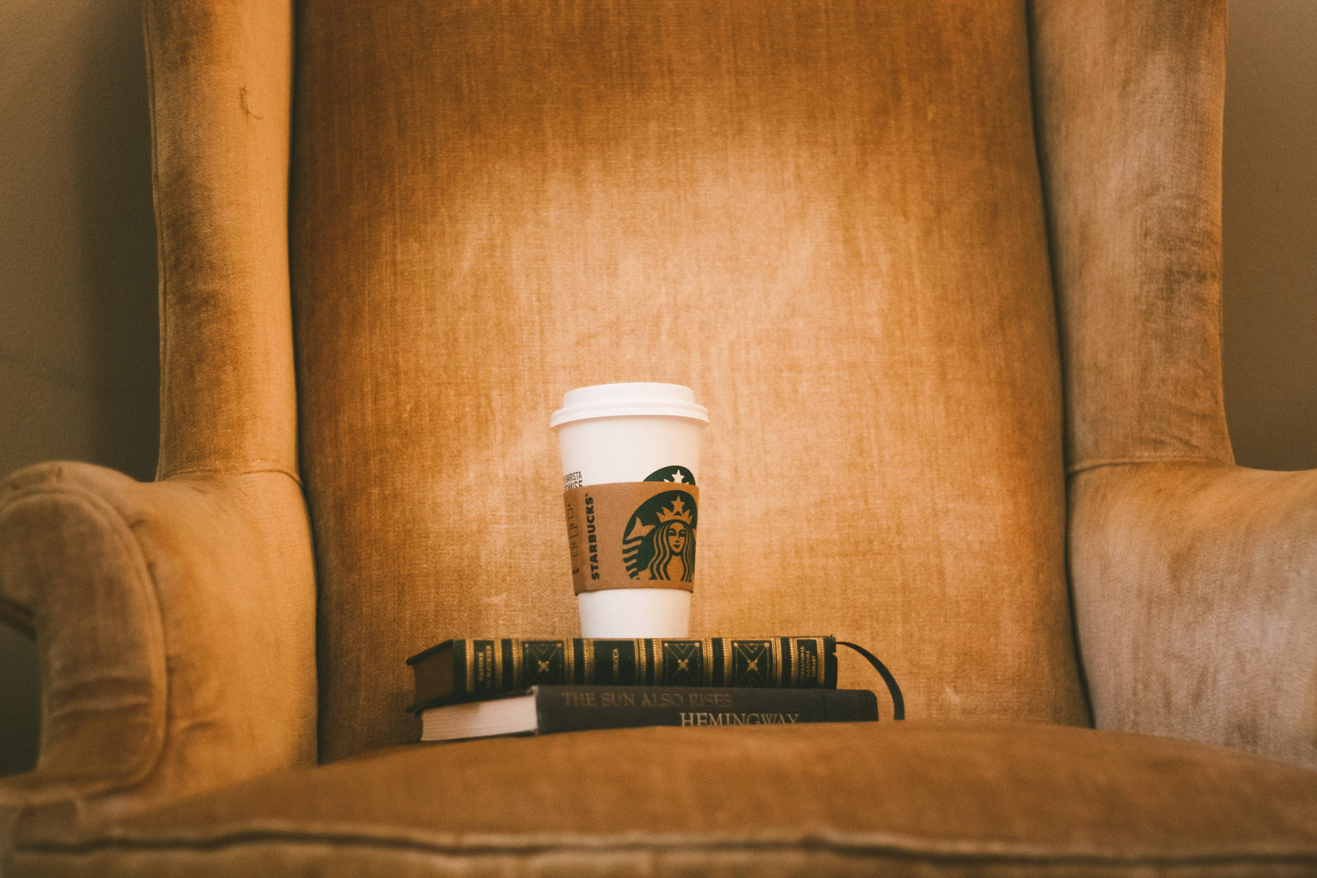 Single Couch Coffee Aesthetic Book Desktop Background