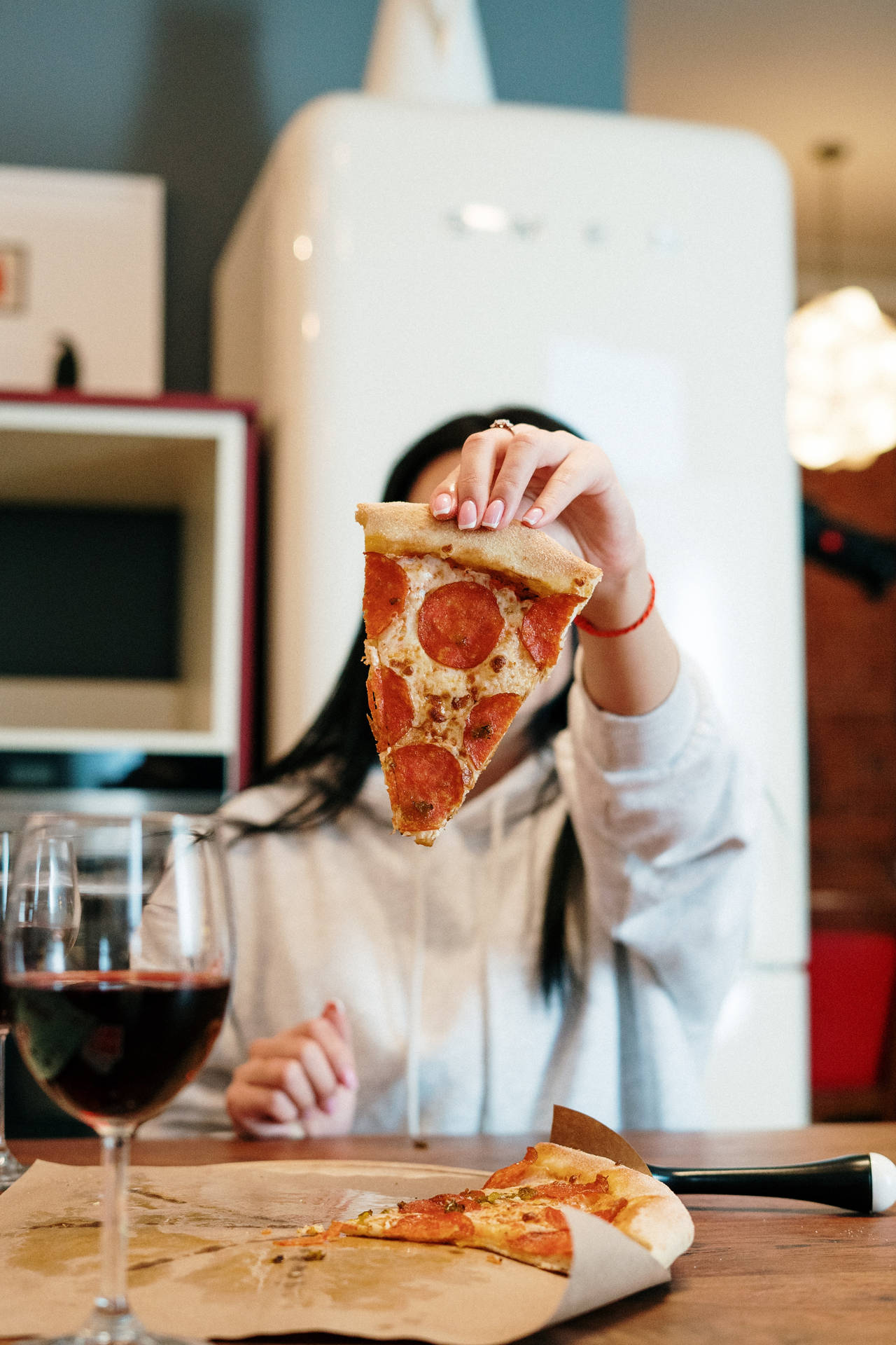 Single Girl And Pizza Background