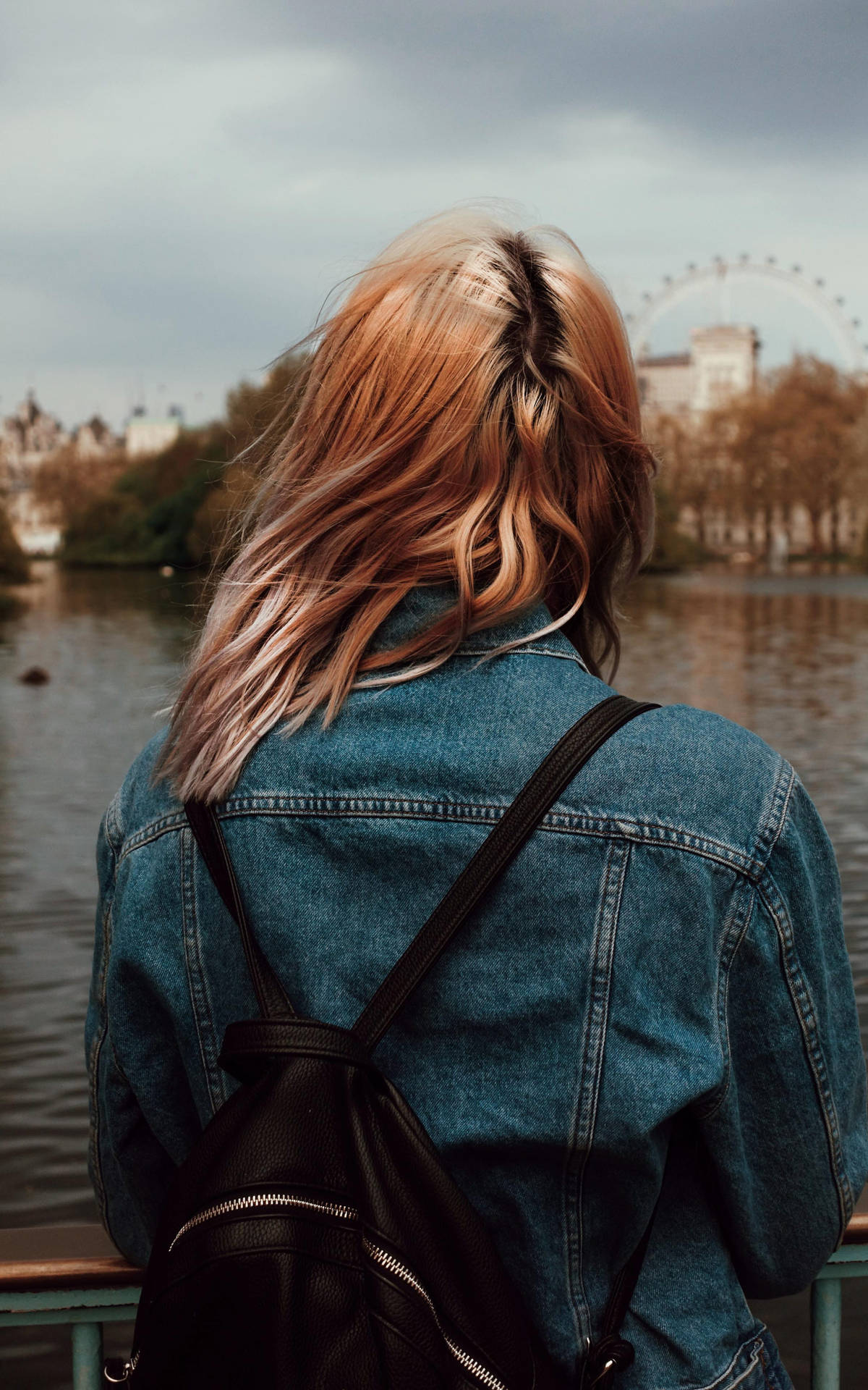 Single Girl At River Thames Background