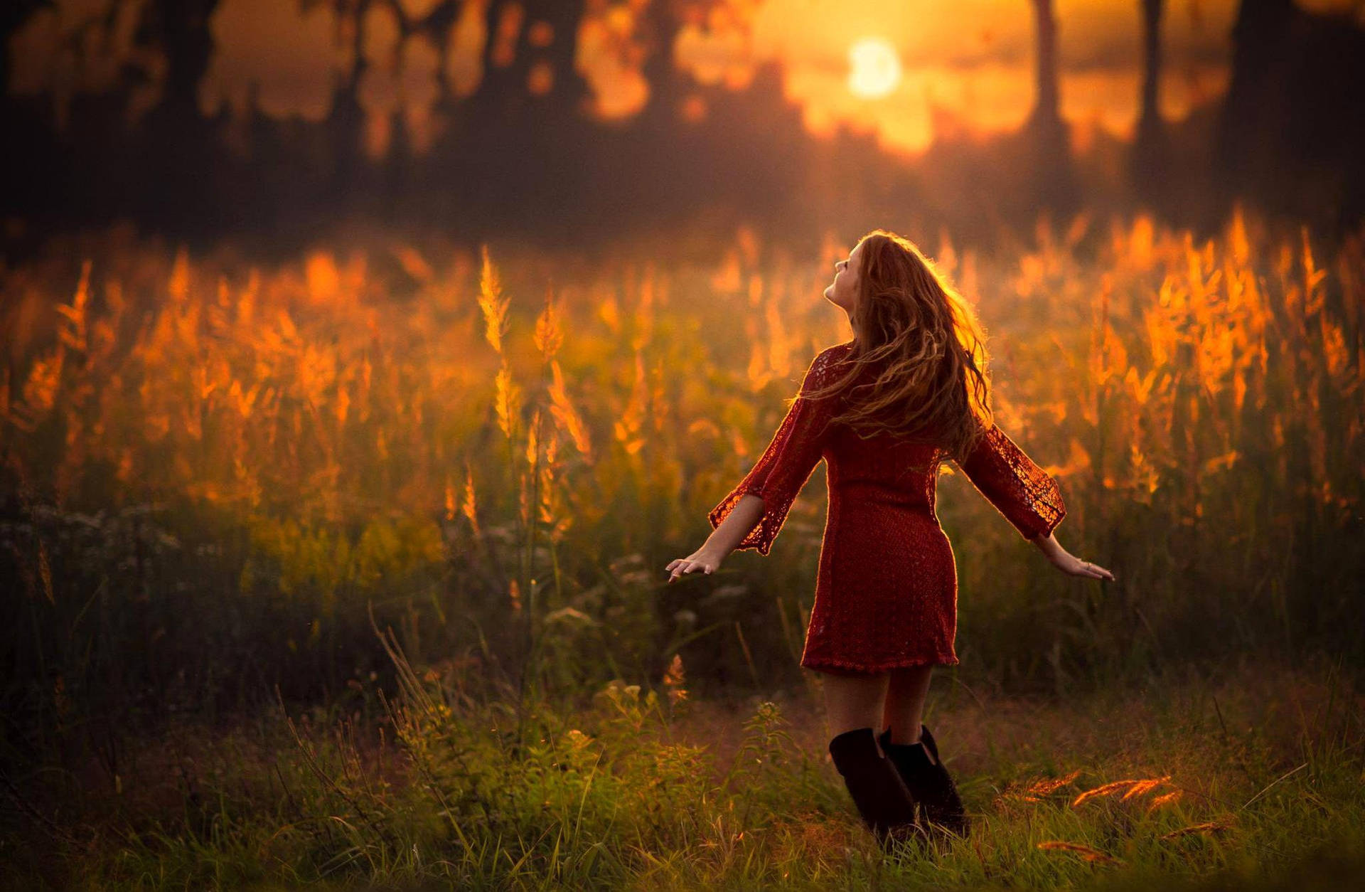 Single Girl In Autumn Background
