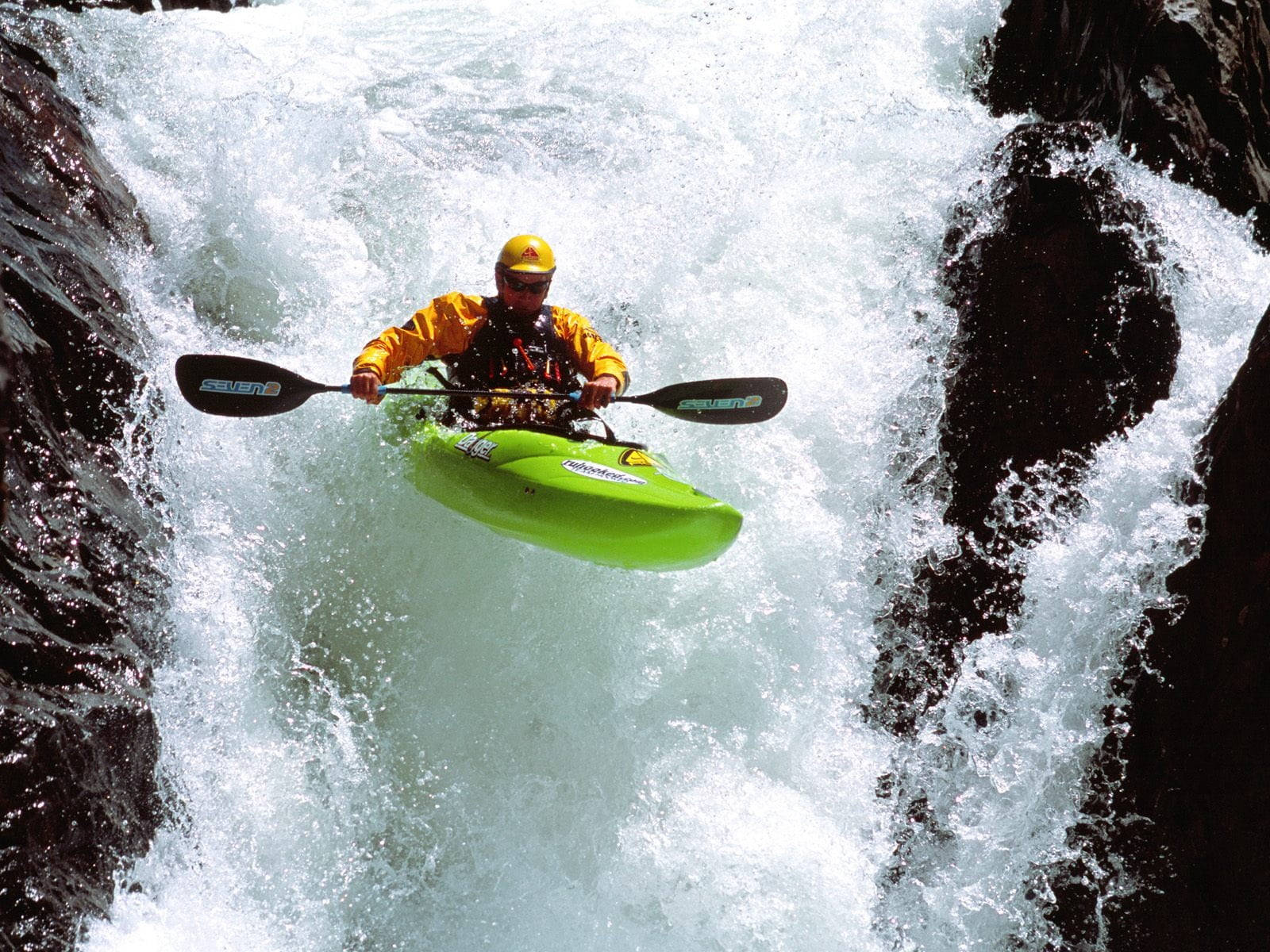 Single Kayak Waterfalls Background