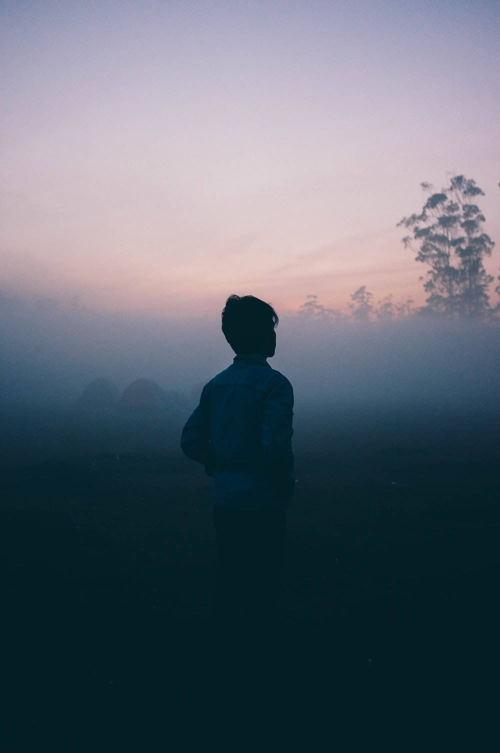 Single Man Foggy Forest Background