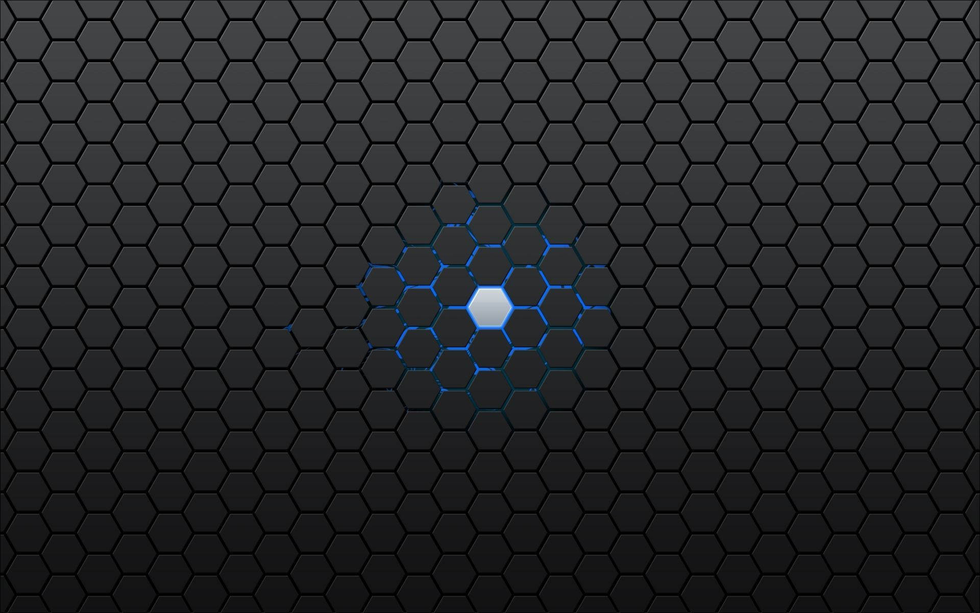 Single White Hexagon With Blue Light Background