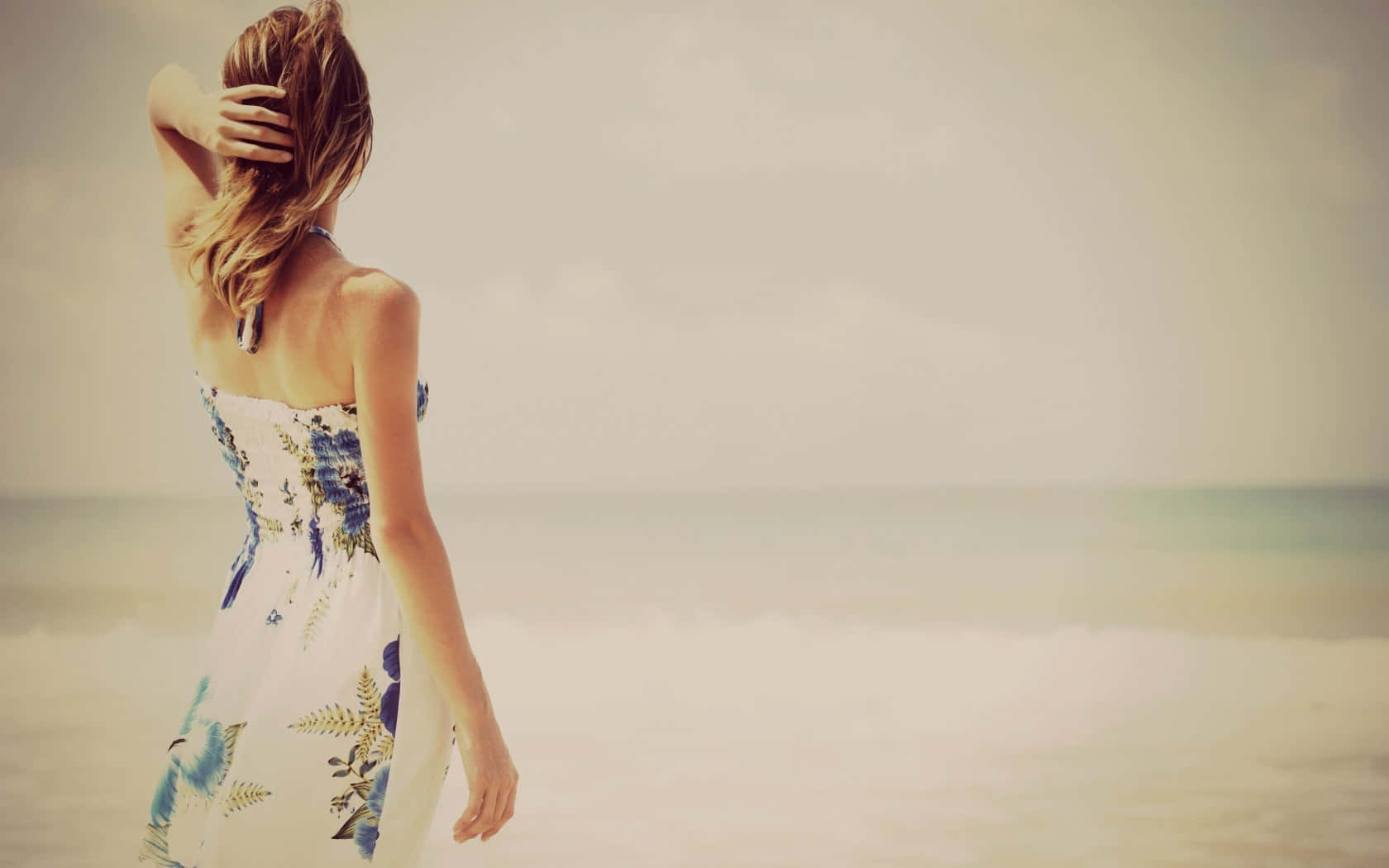 Single Woman In A Beach Dress Background