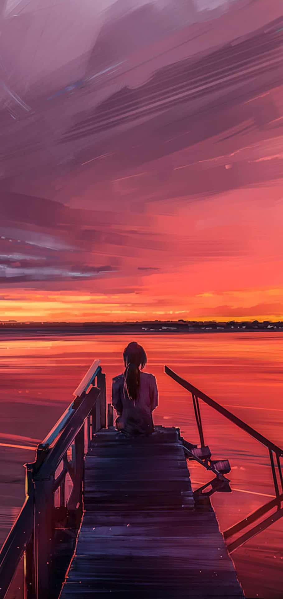 Single Woman In Anime Scenery Background