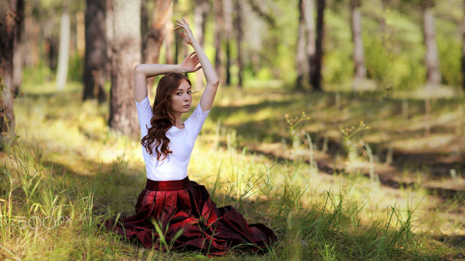 Single Woman In The Forest Background