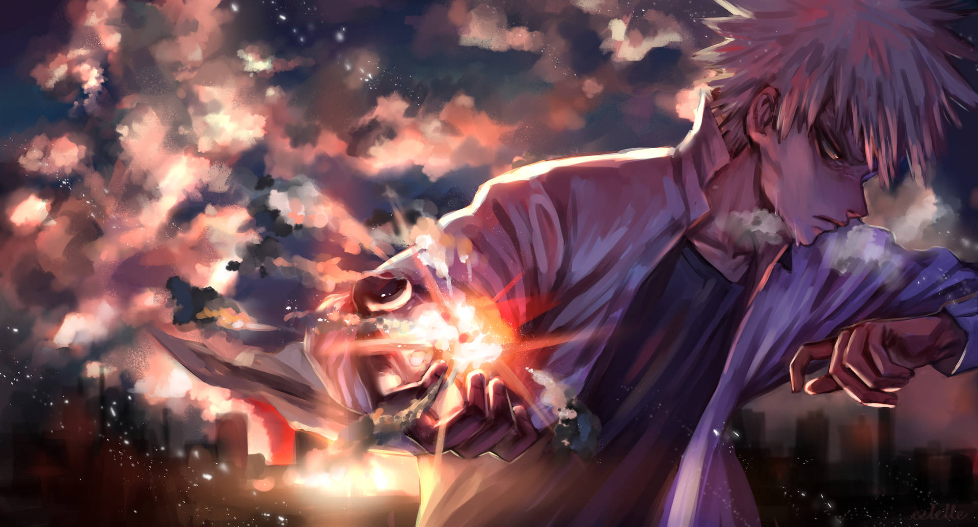 Sinister Bakugo Under Clouds Background