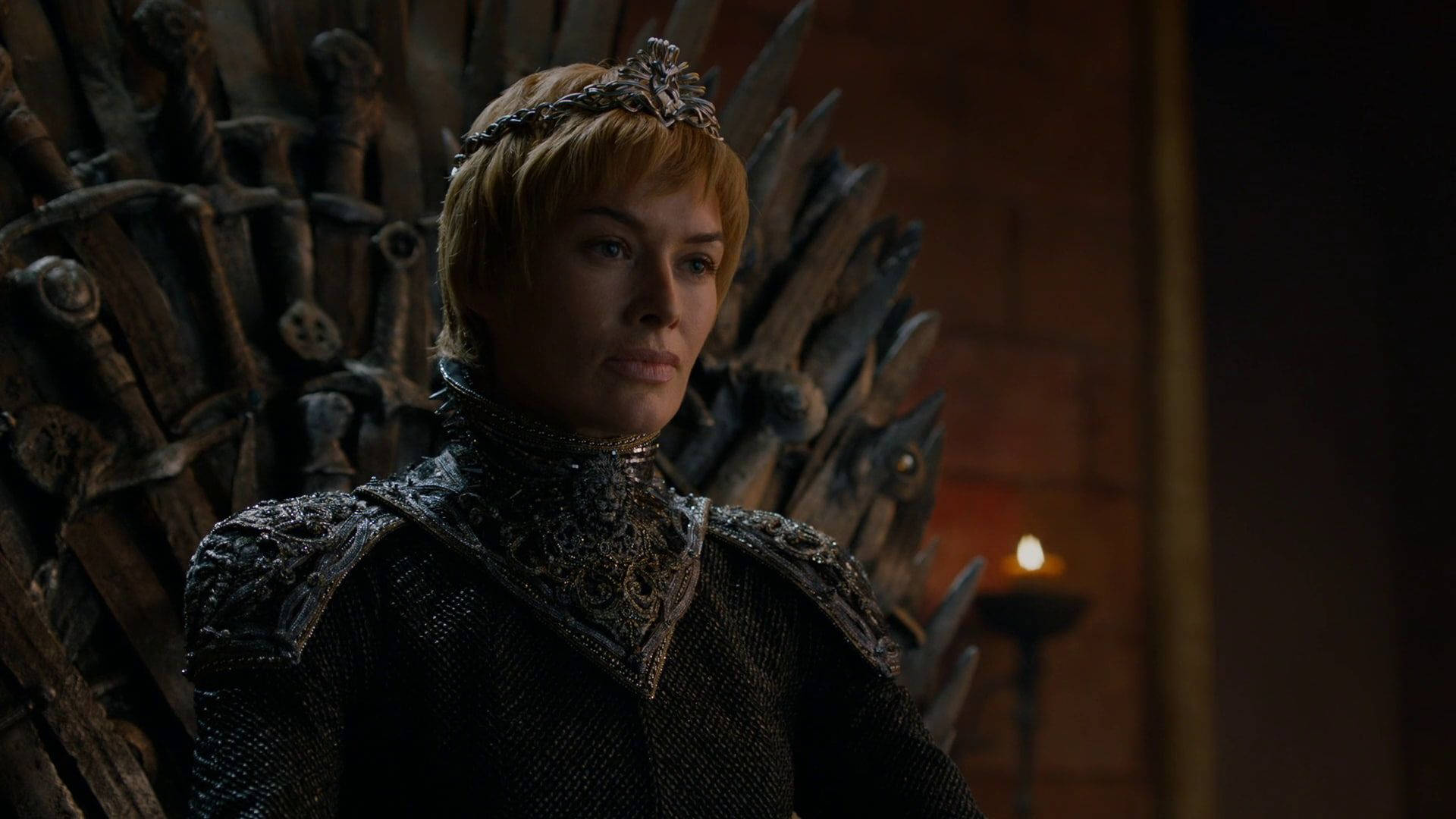 Sinister Cersei Lannister In Iron Throne Background