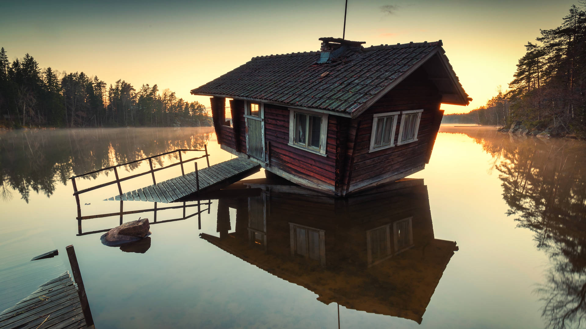Sinking Wooden House Background