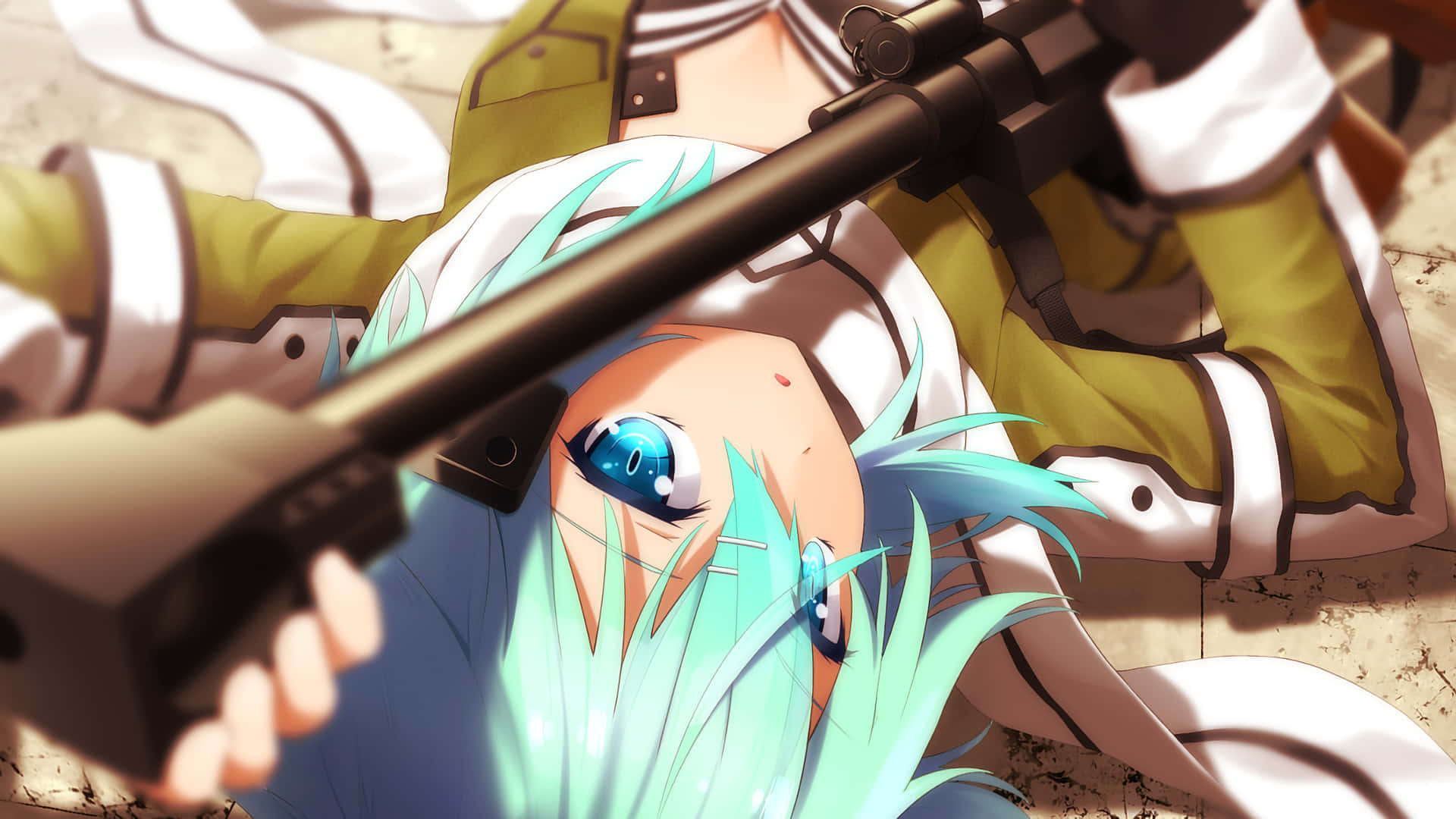 Sinon Stands Ready To Fight In Sword Art Online. Background
