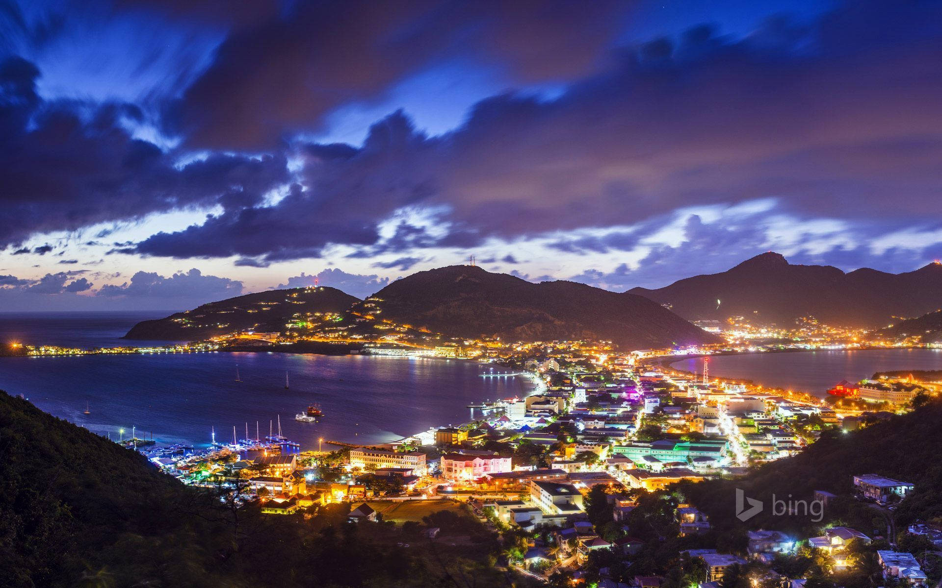 Sint Maarten Cityscape At Night Background