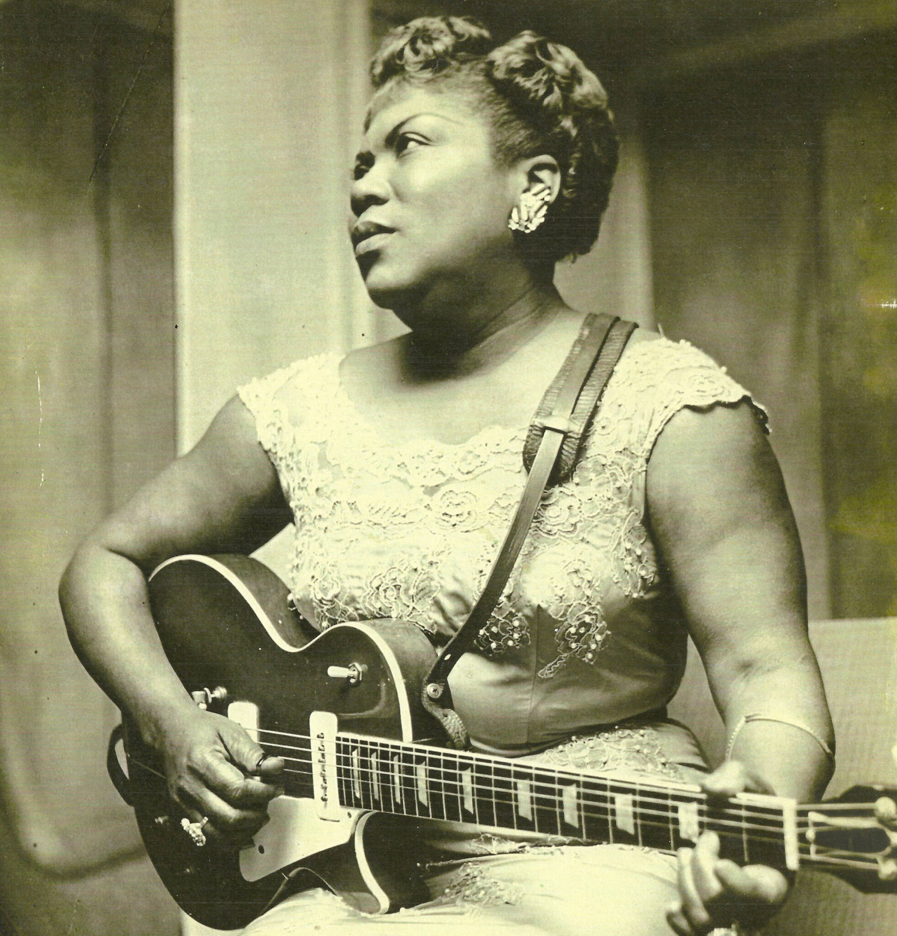 Sister Rosetta Tharpe Candid Playing Guitar Photo Background