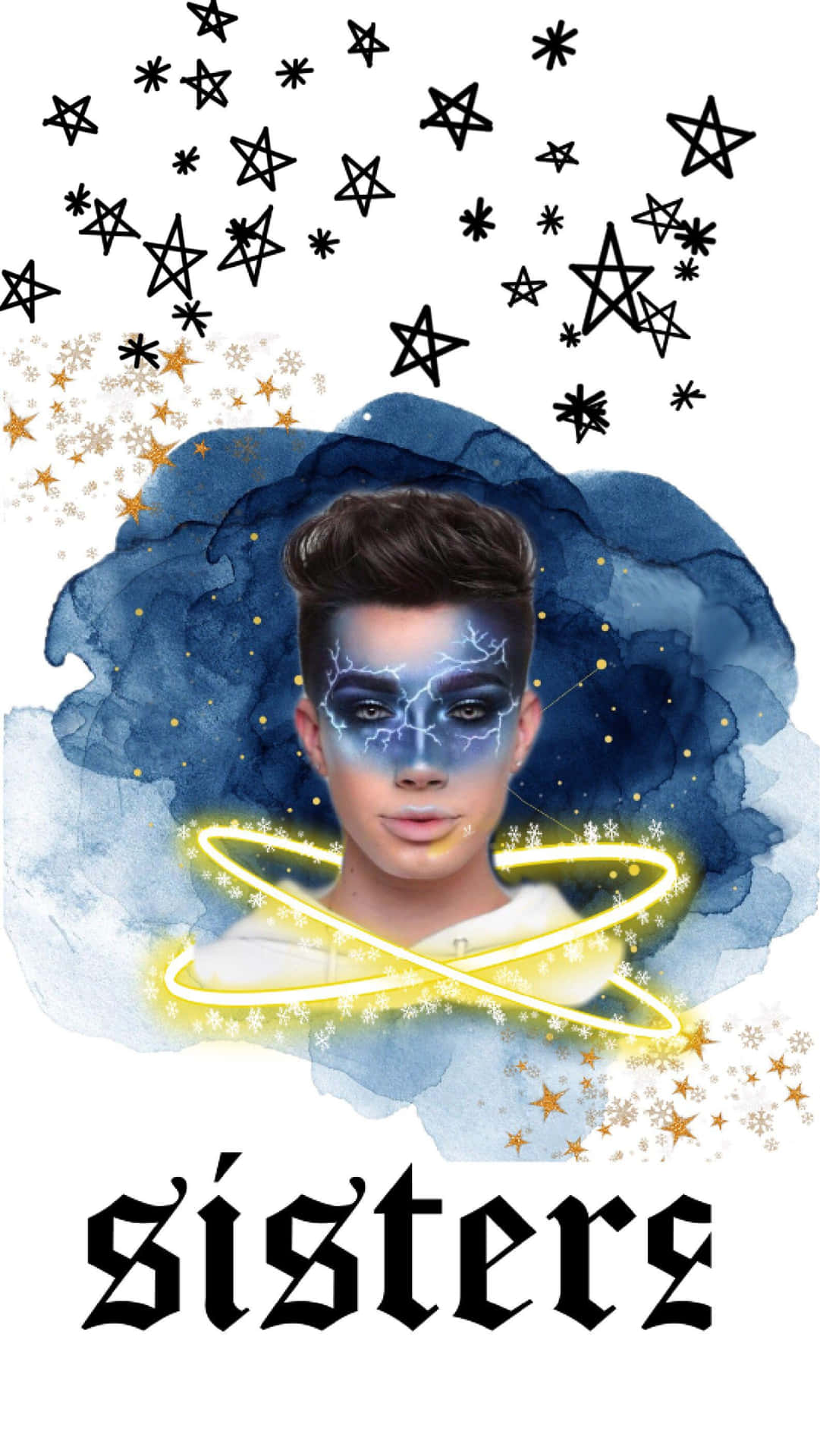 Sisters - A Poster With A Man In A Blue Shirt And Stars Background