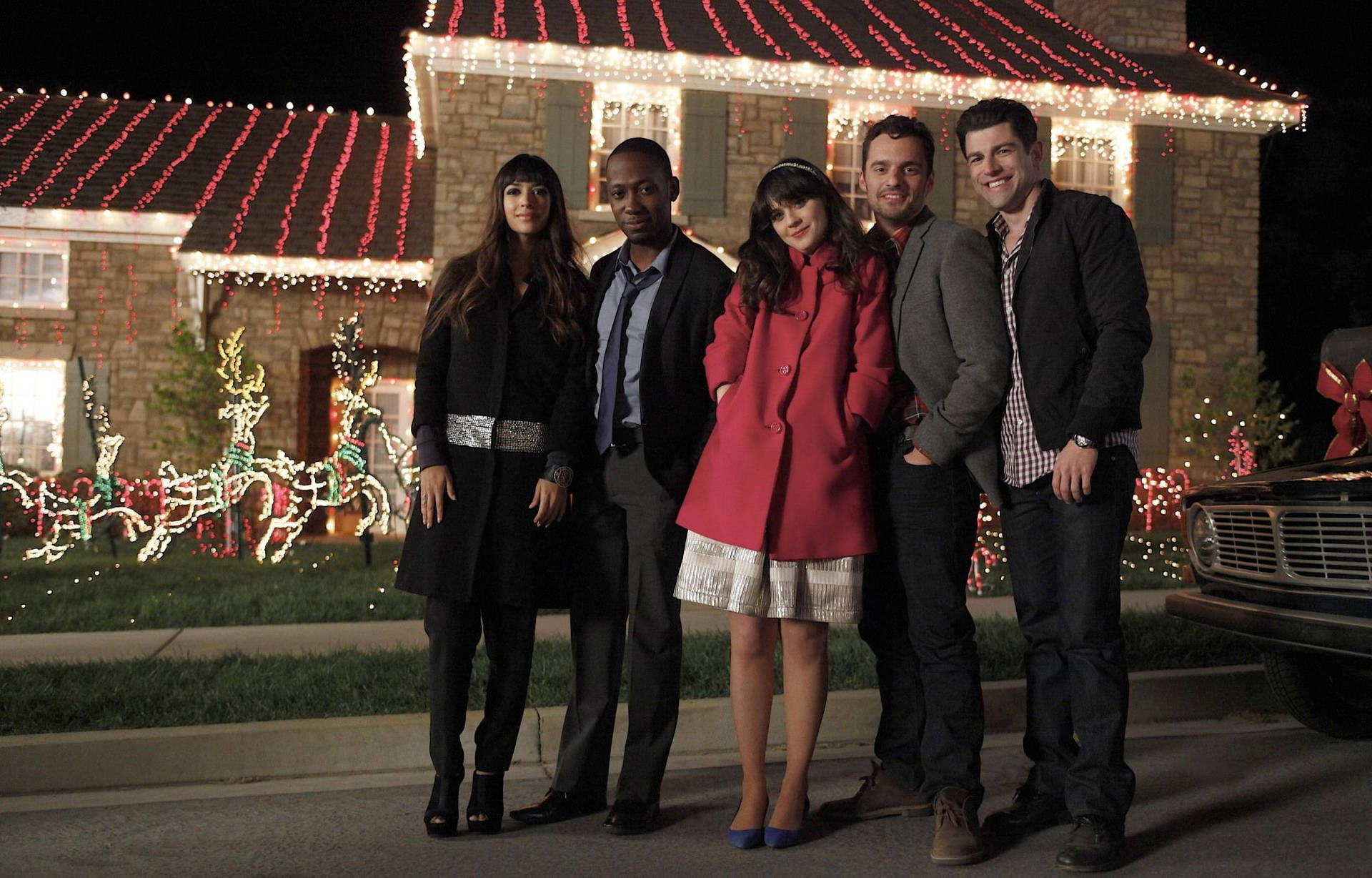 Sitcom New Girl Celebrating Christmas Holidays Background