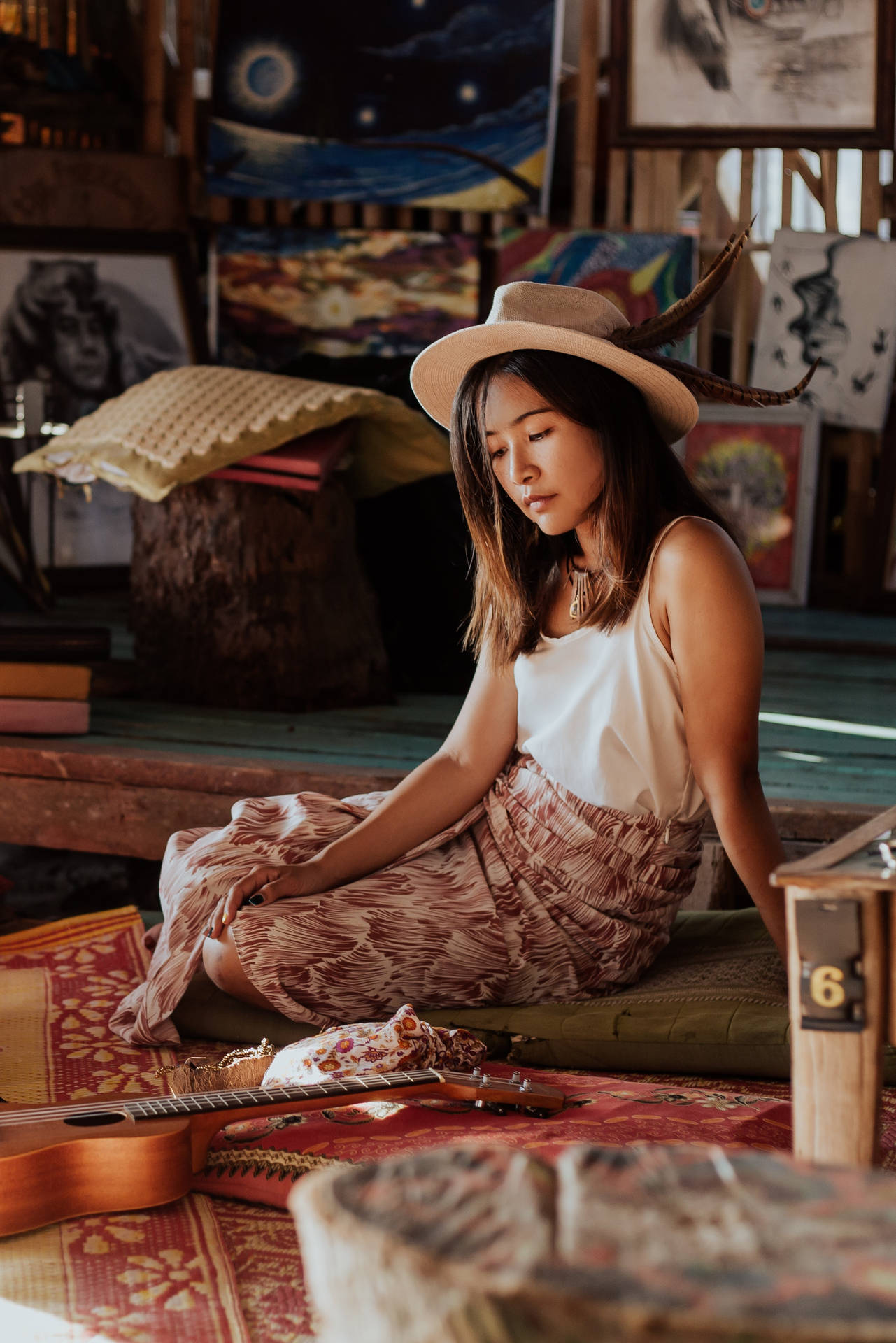 Sitting Lovely Thailand Woman Background