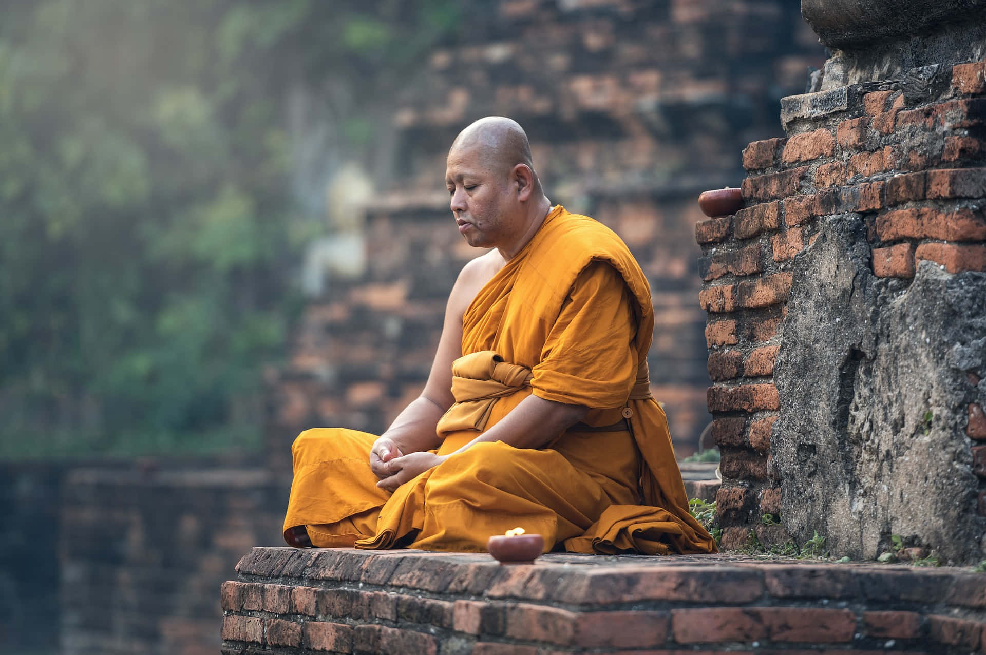 Sitting Monk Of Mindfulness Background