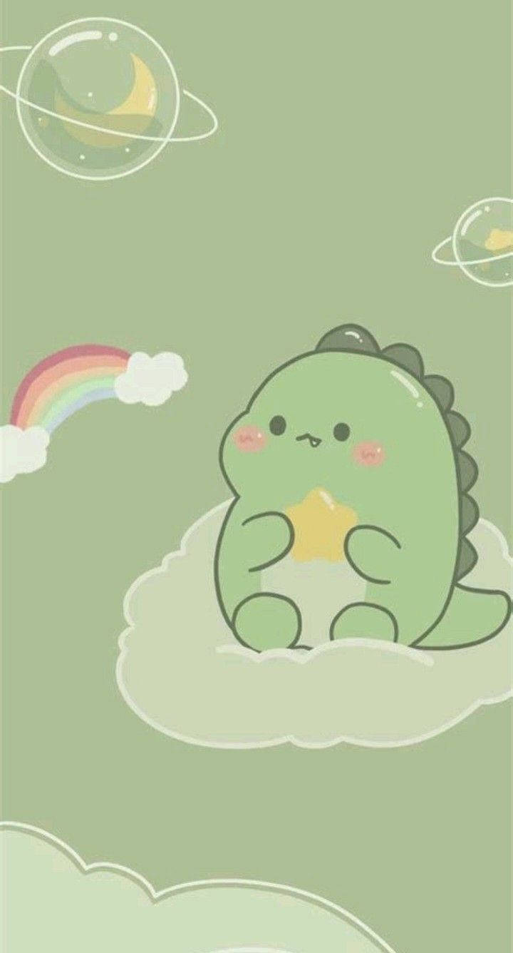 Sitting On A Cloud Dino Kawaii Iphone Background