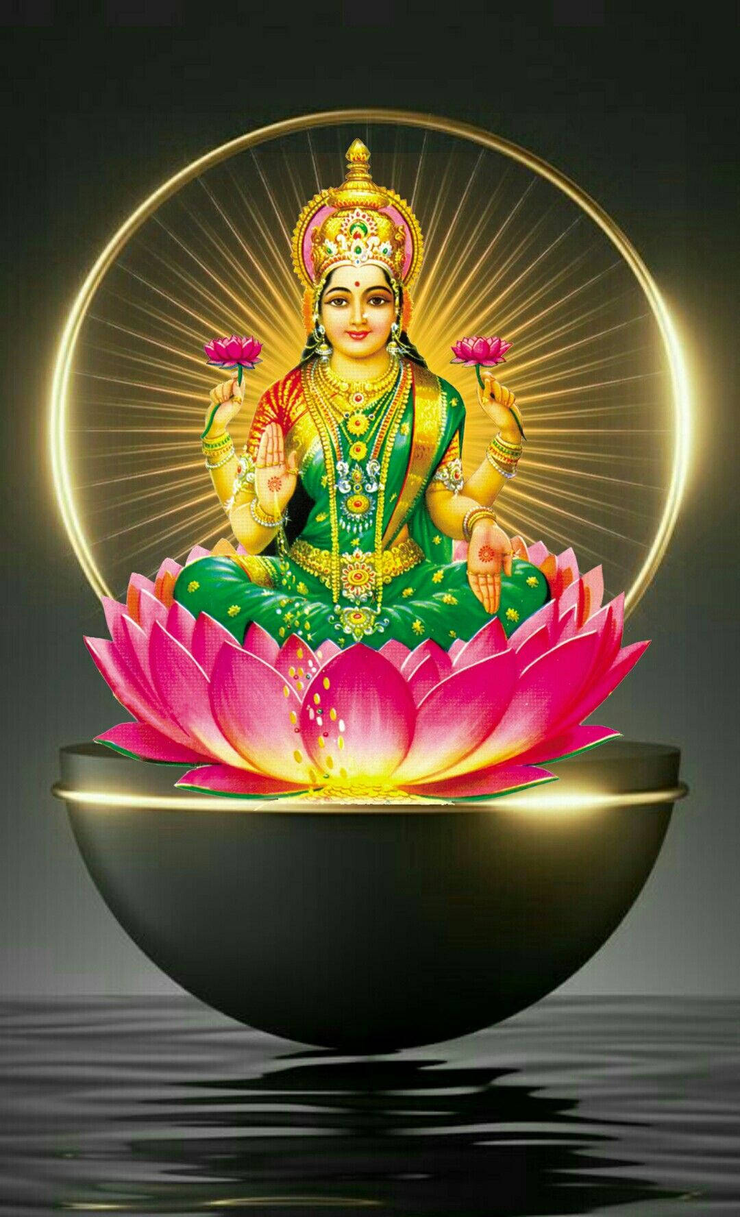Sitting On Floating Lotus Lakshmi Background