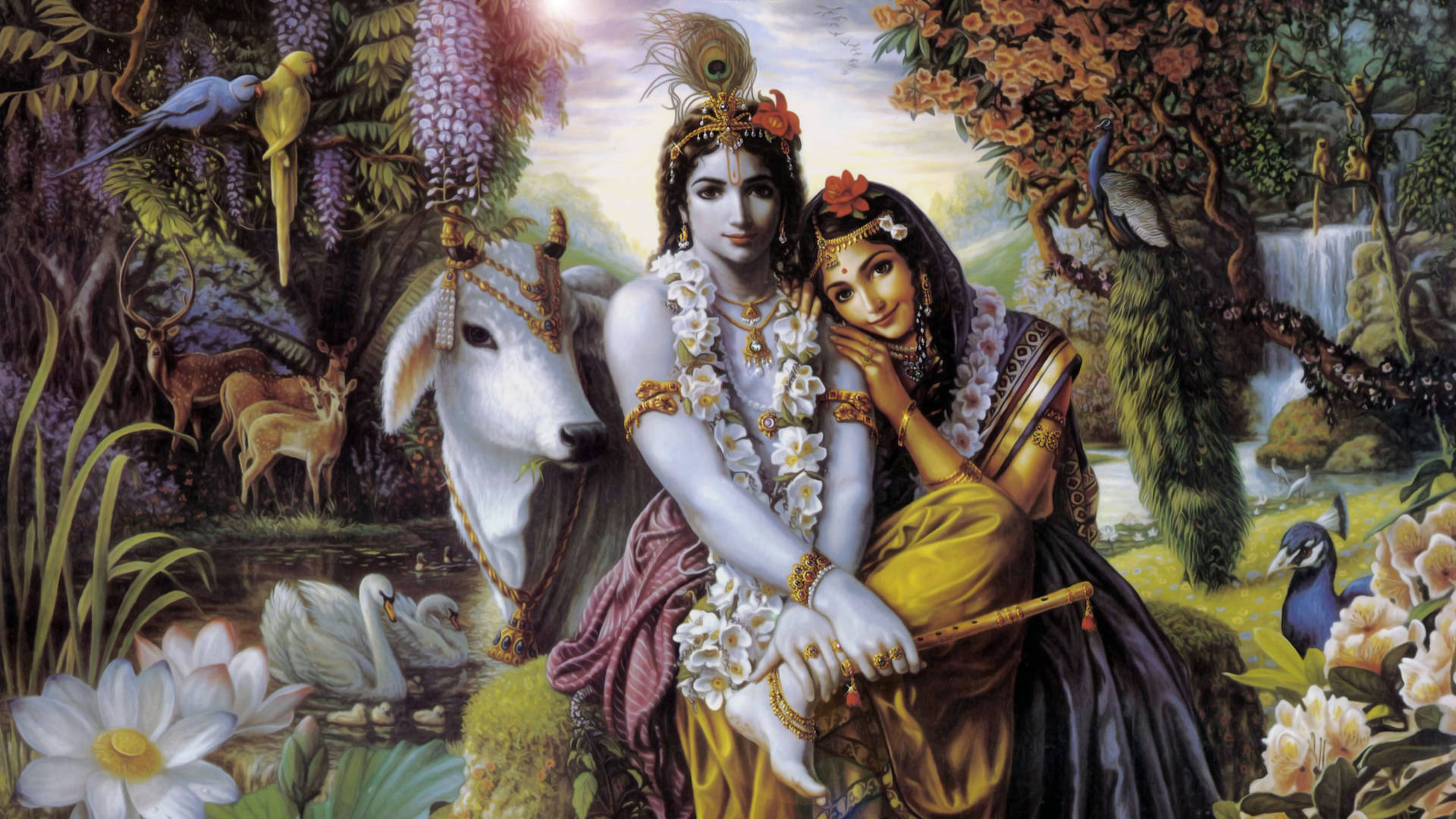 Sitting Radha And Krishna 4k Background