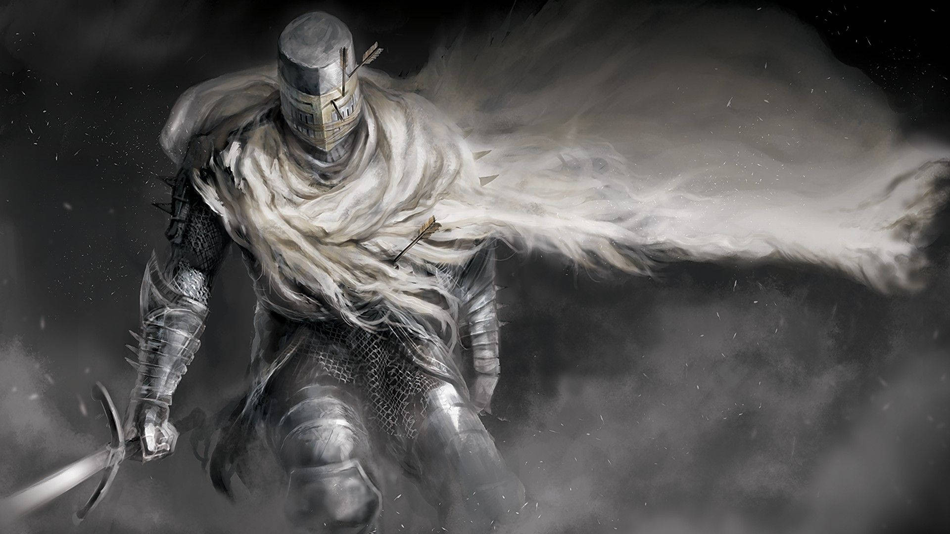 Siver Knight With White Cape Background