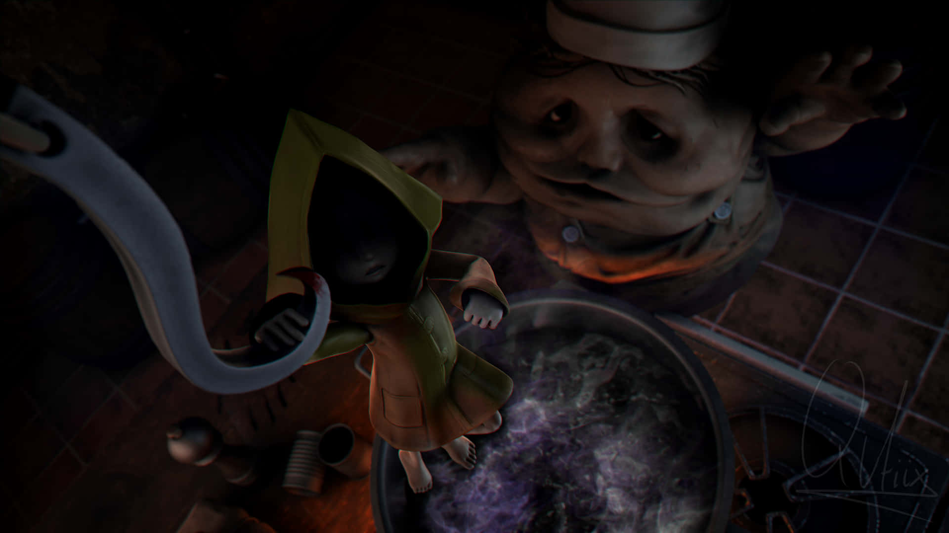 Six Being Chased By Chefs In Little Nightmares 4k Background