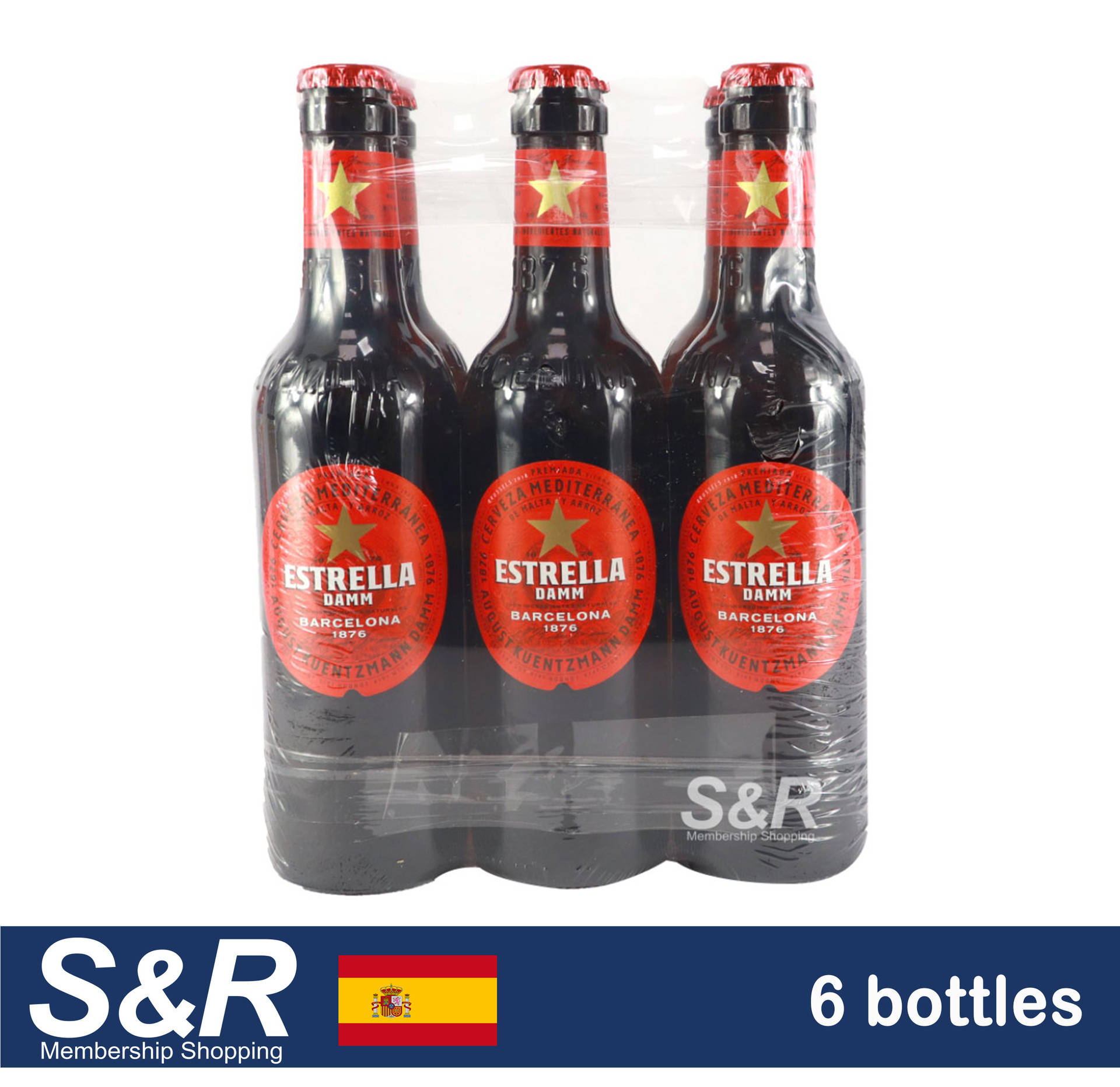 Six Bottles Pack Of Estrella Damm Background