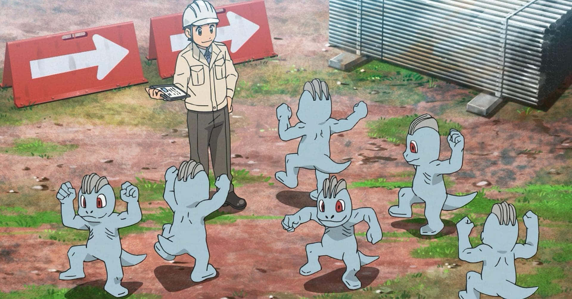 Six Machop Pokemon At Construction