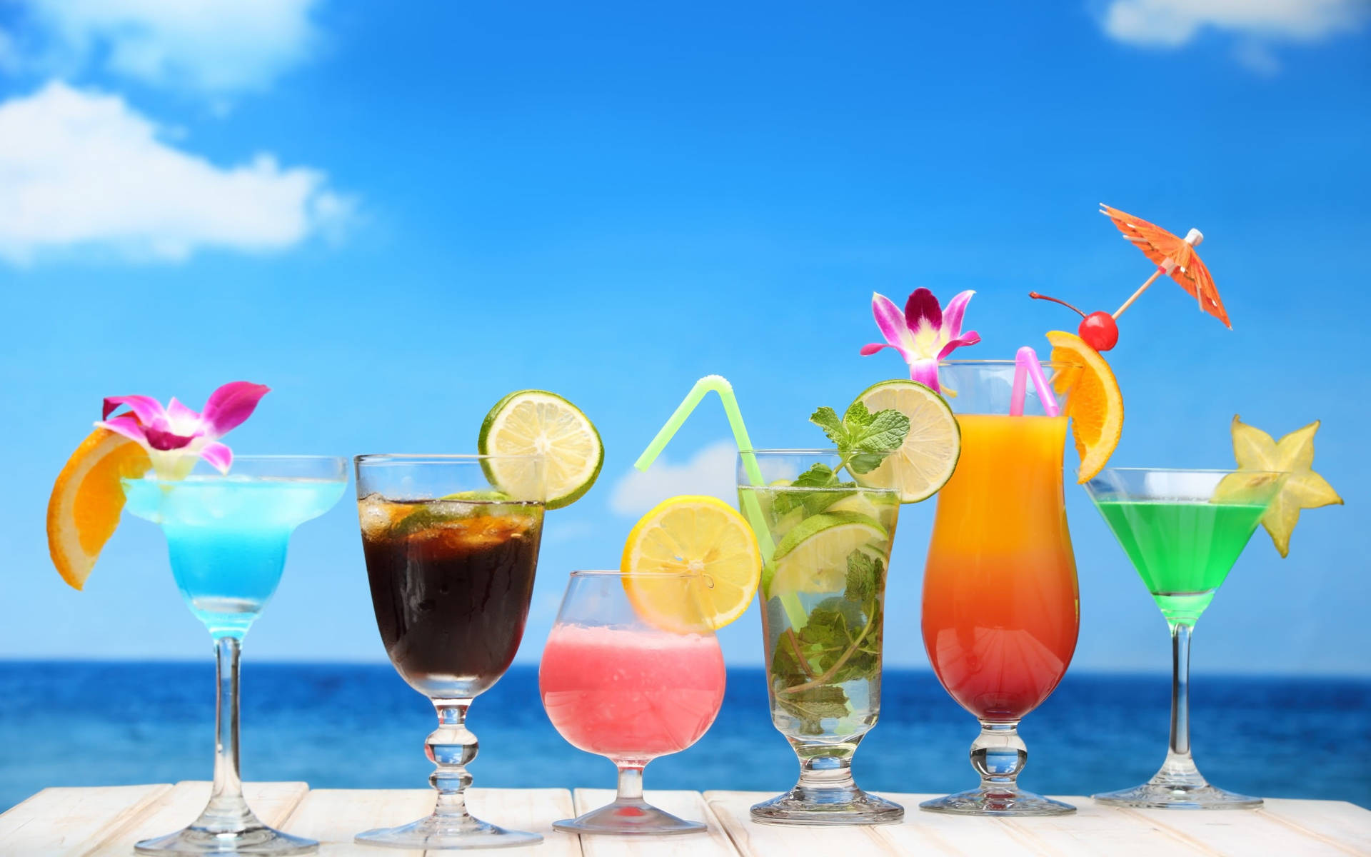 Six Refreshing Cocktails Tropical Desktop Background