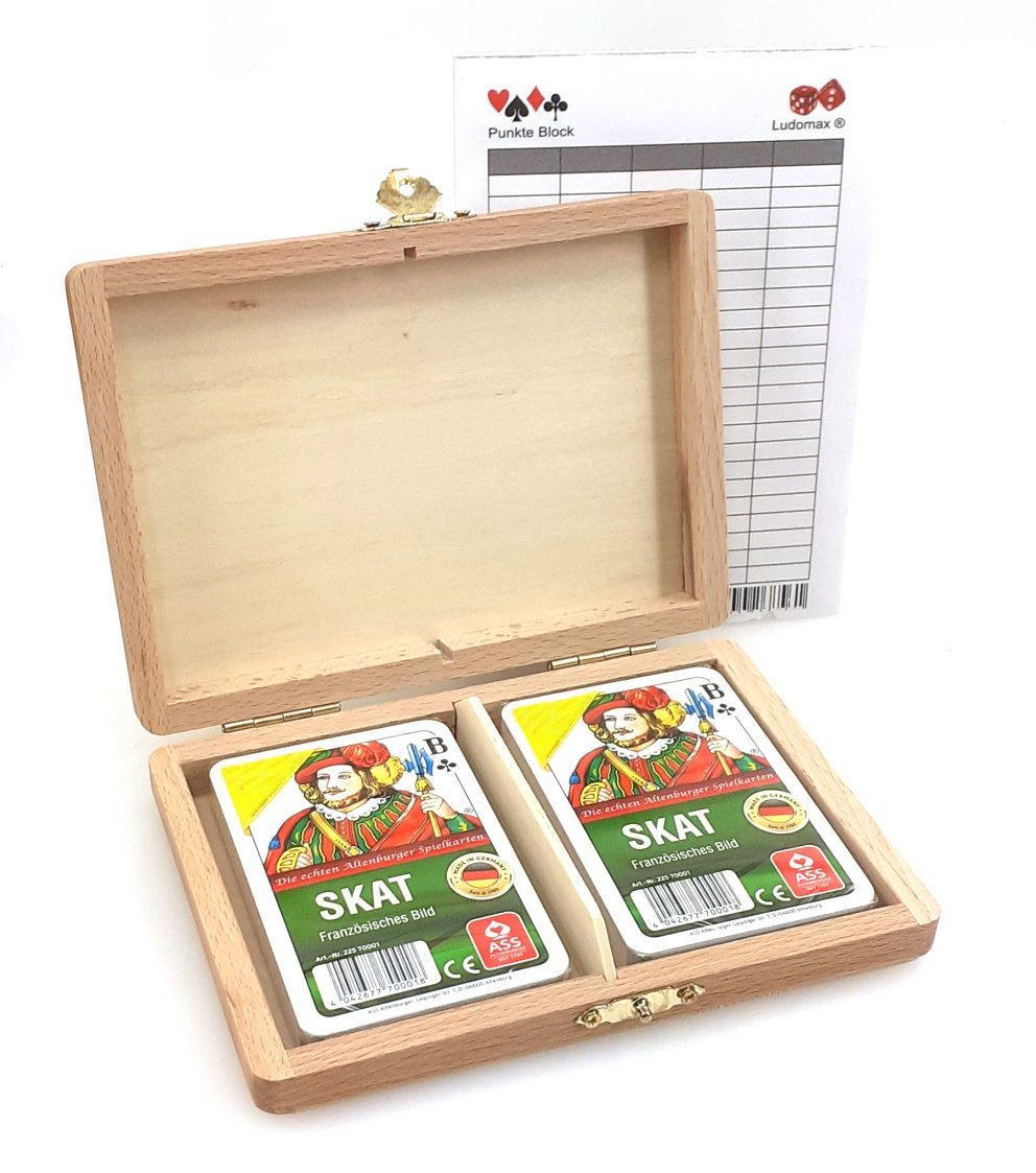 Skat Card Game Setin Wooden Box Background