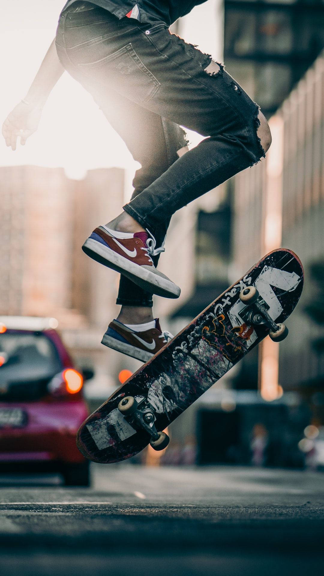 Skateboard Stunt On The Road Skater Aesthetic Background