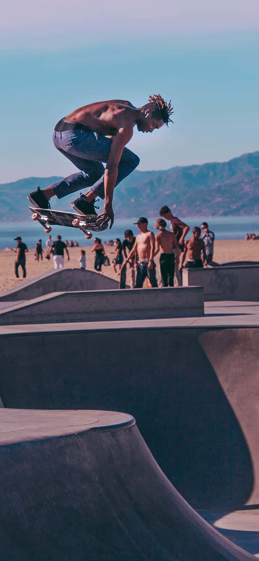 Skateboarder Mid Air Trick Background