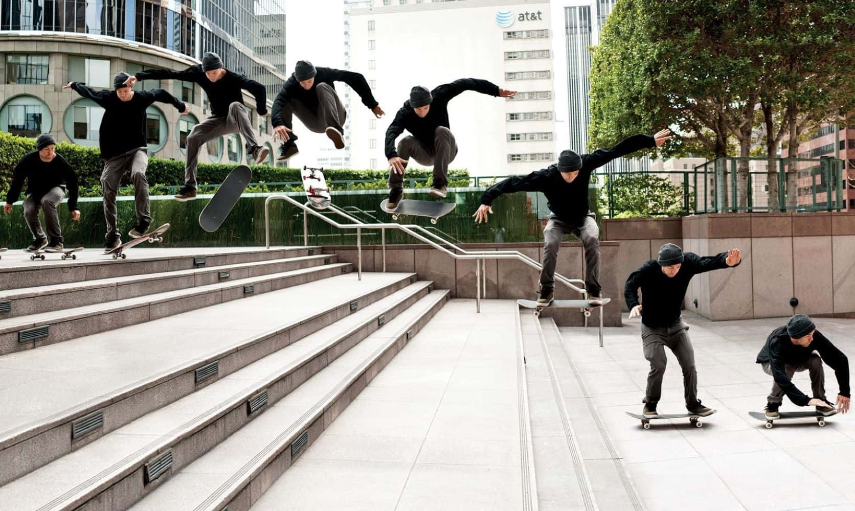 Skateboarder Staircase Sequence Background